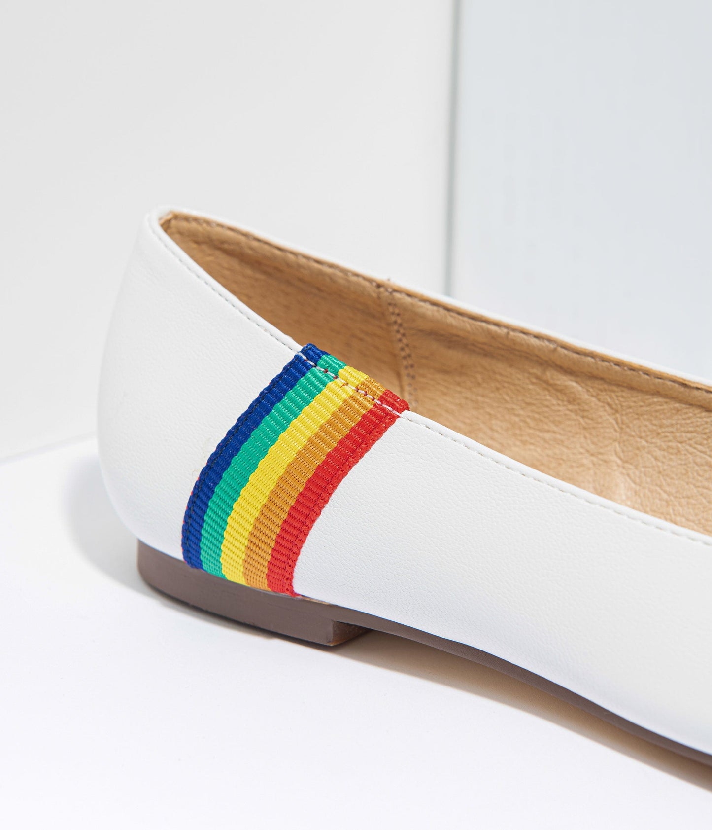 Chelsea Crew White Leatherette & Rainbow Pointed Toe Pammy Flats
