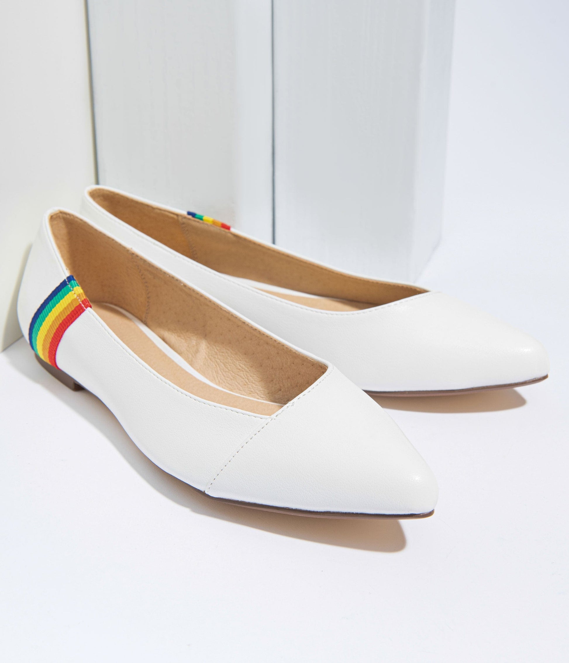 Chelsea Crew White Leatherette & Rainbow Pointed Toe Pammy Flats