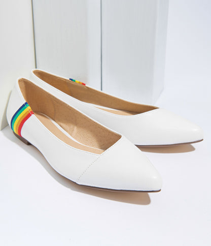 Chelsea Crew White Leatherette & Rainbow Pointed Toe Pammy Flats