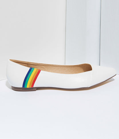 Chelsea Crew White Leatherette & Rainbow Pointed Toe Pammy Flats