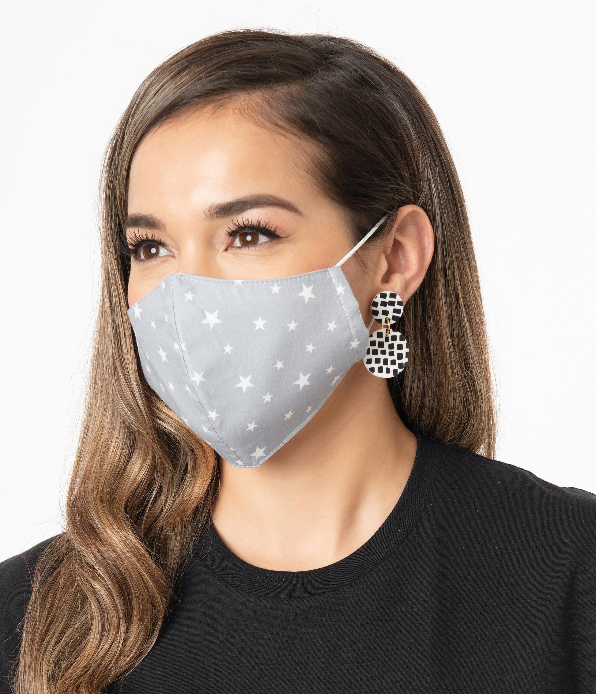 Magnolia Place Grey & White Stars Print Face Mask