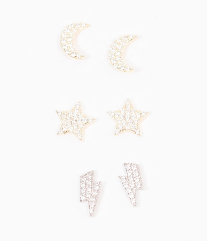 Multi Metal Studded Earring Set