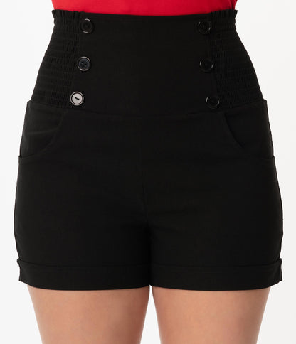 Unique Vintage Black Nautical High Waist Sandy Shorts