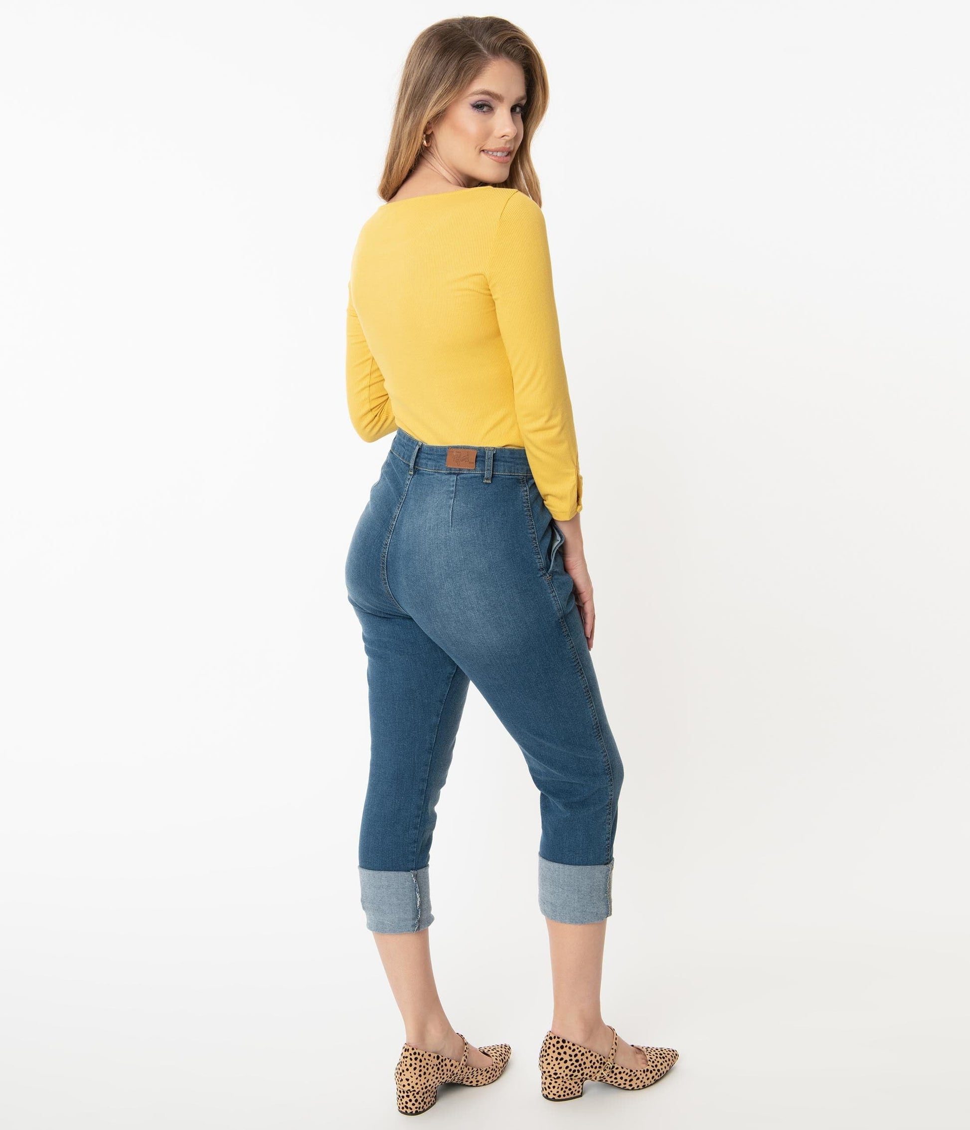 1950s Hell Bunny Blue Denim High Waist Austin Capri Jeans