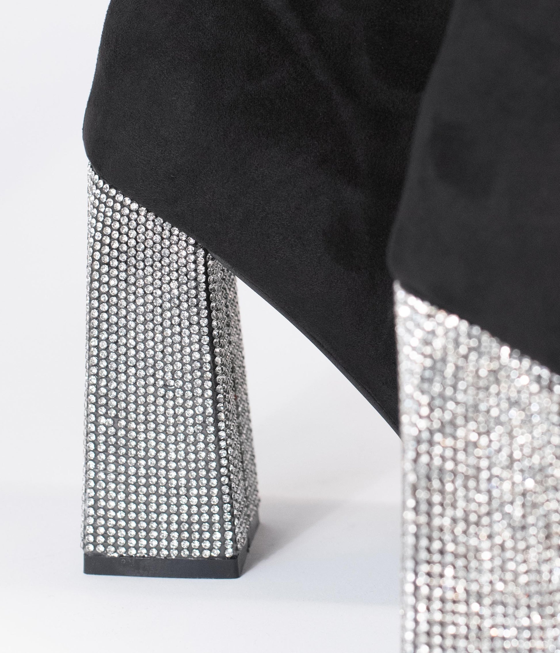 Black Suede & Rhinestone Slouchy Knee-High Boots