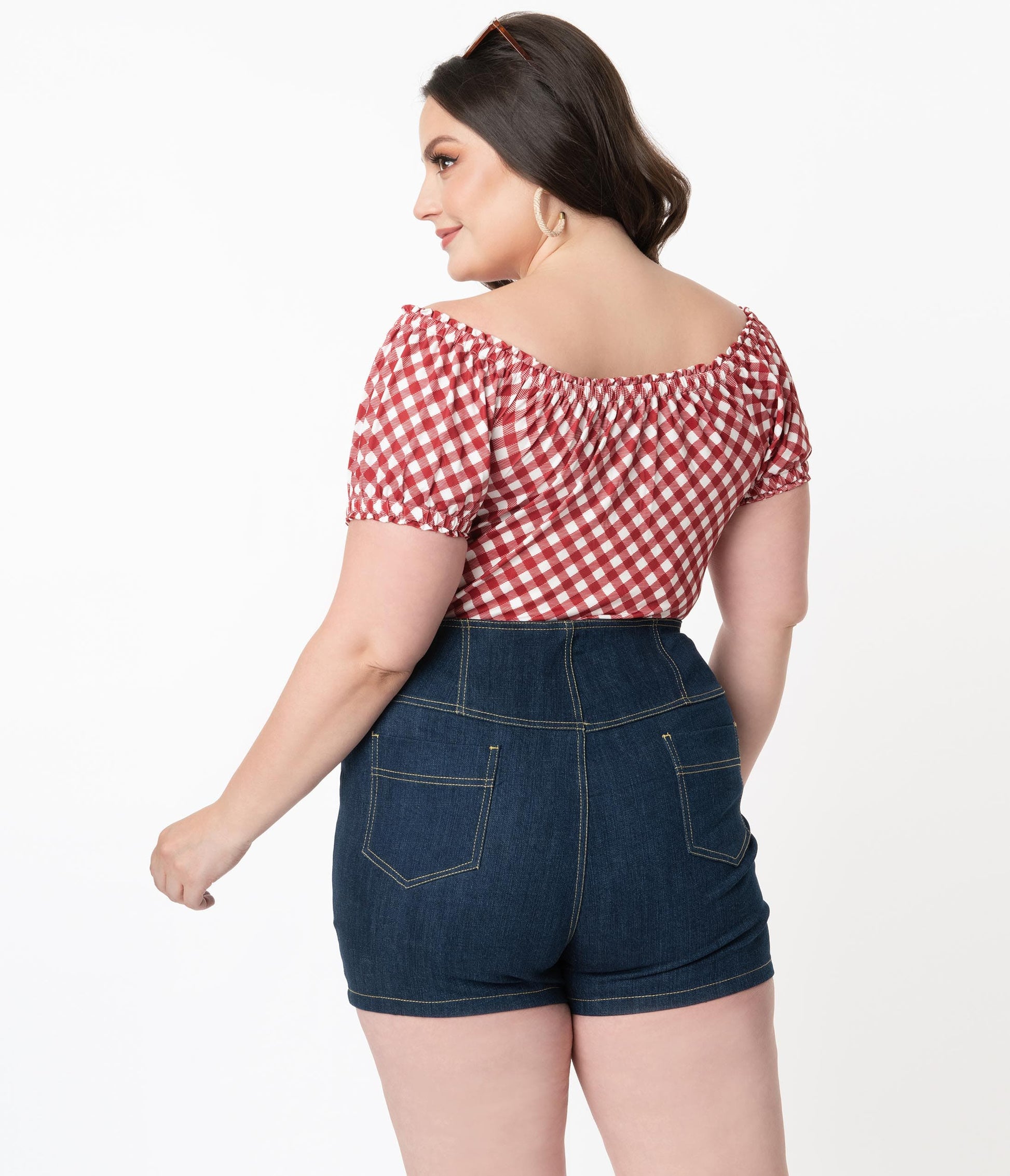Unique Vintage Plus Size Blue Denim High Waist Button Up Suzy Shorts