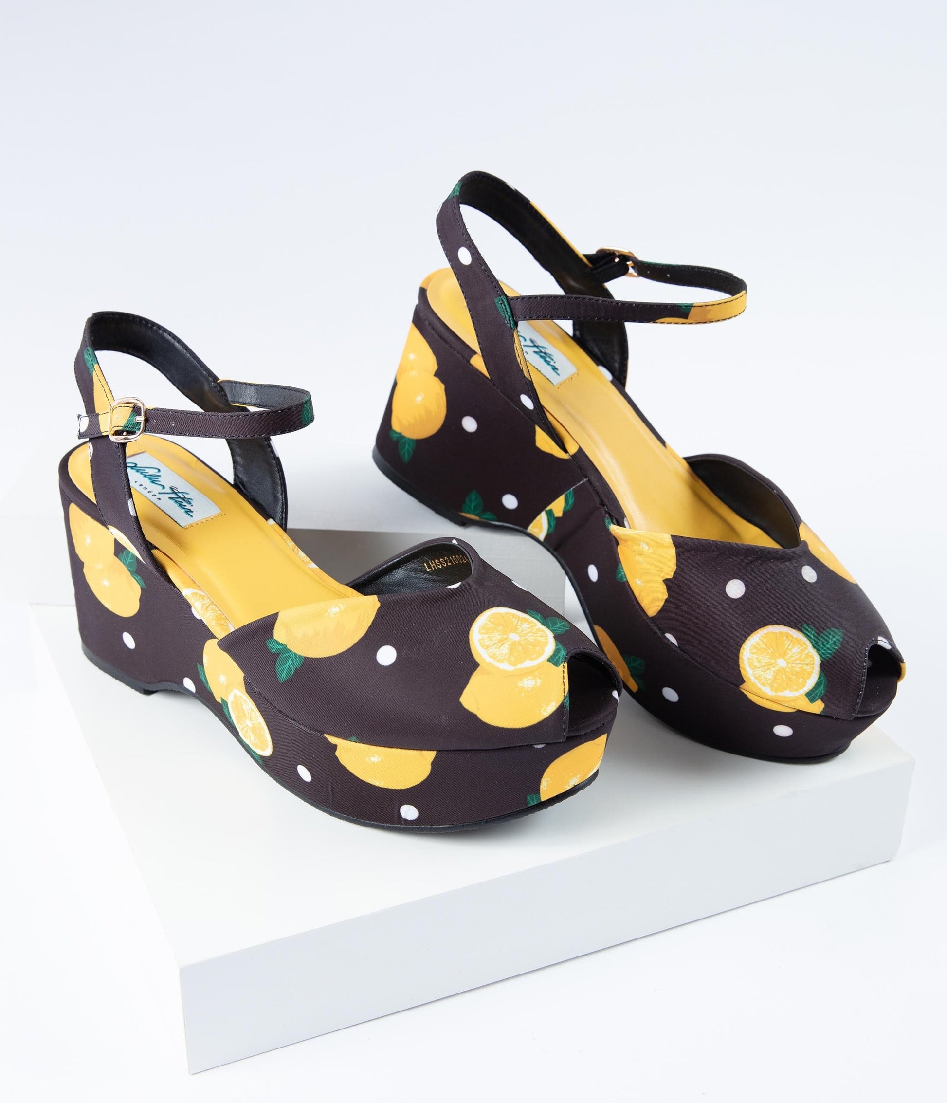 Collectif Black & Yellow Lemon Peep Toe Kelly Platform Wedge