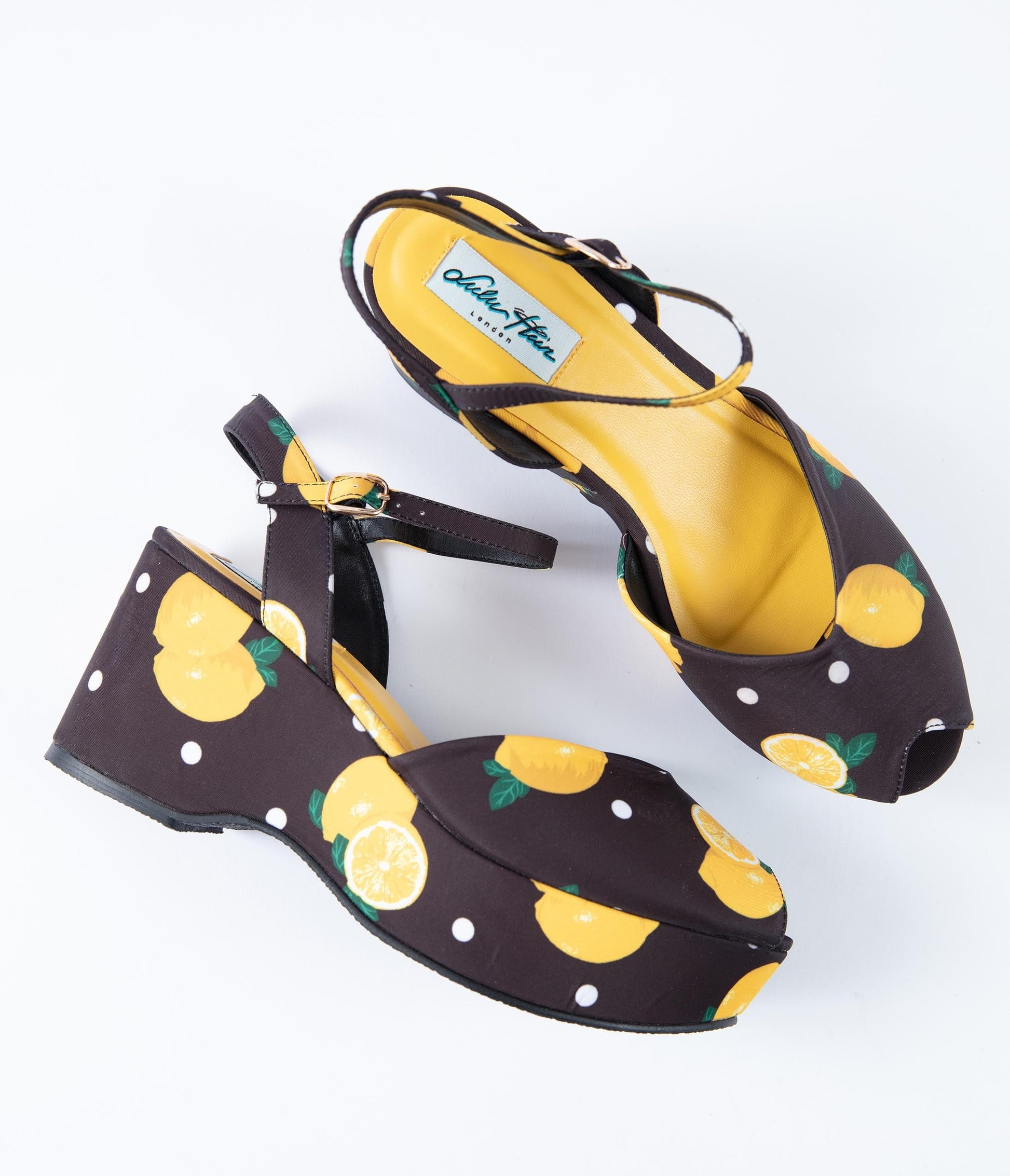 Collectif Black & Yellow Lemon Peep Toe Kelly Platform Wedge