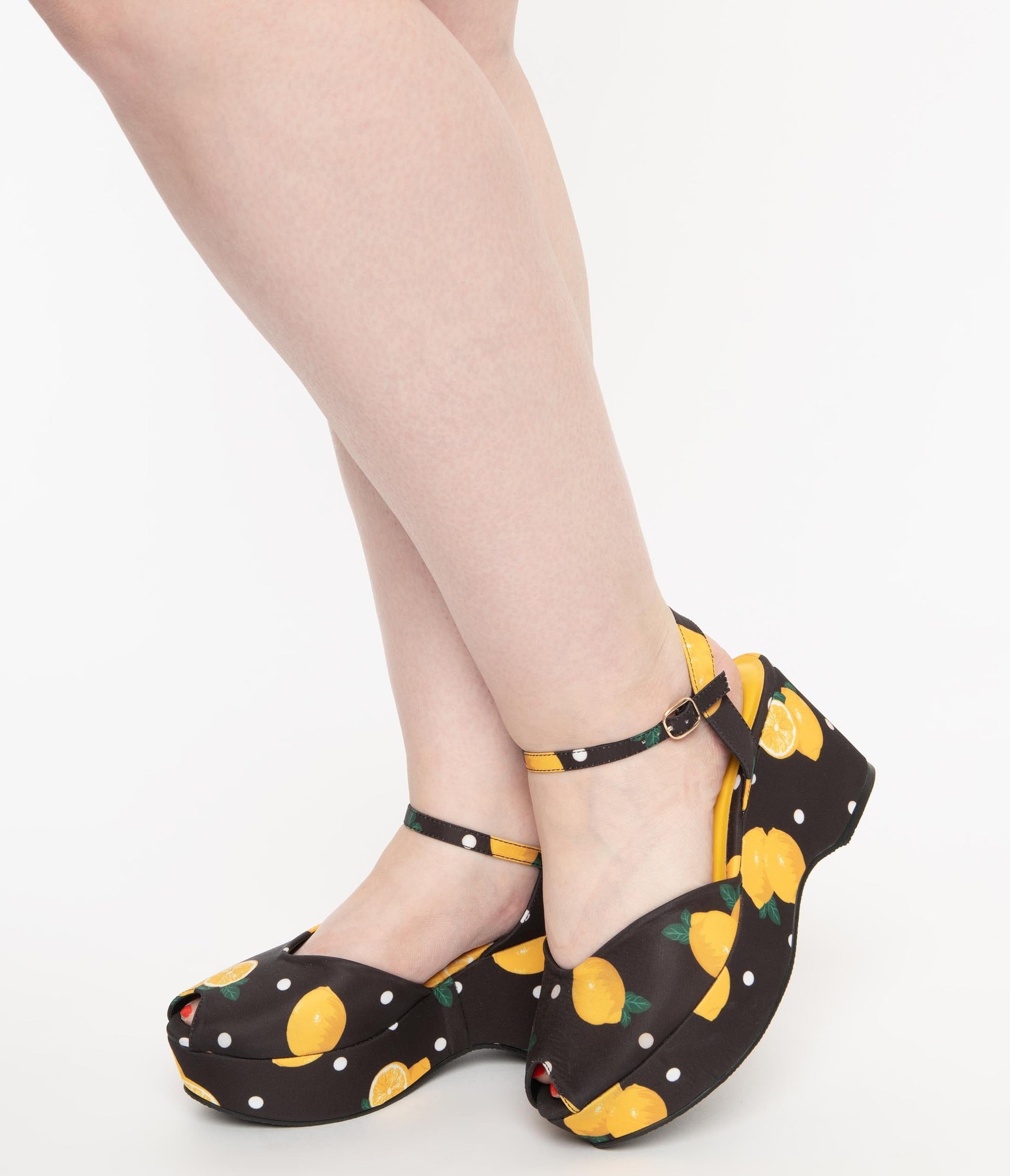 Collectif Black & Yellow Lemon Peep Toe Kelly Platform Wedge