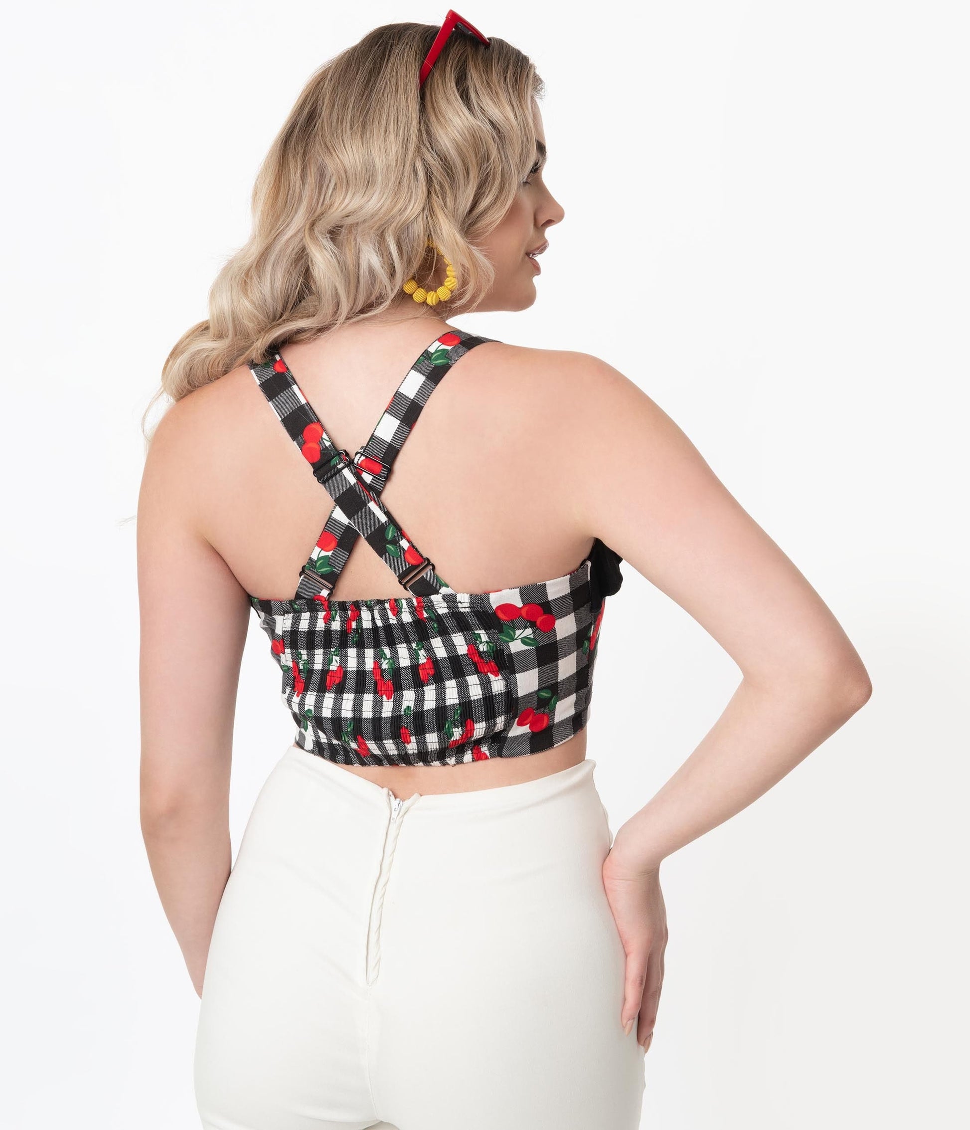 Collectif Black Gingham & Red Cherry Emilia Crop Top