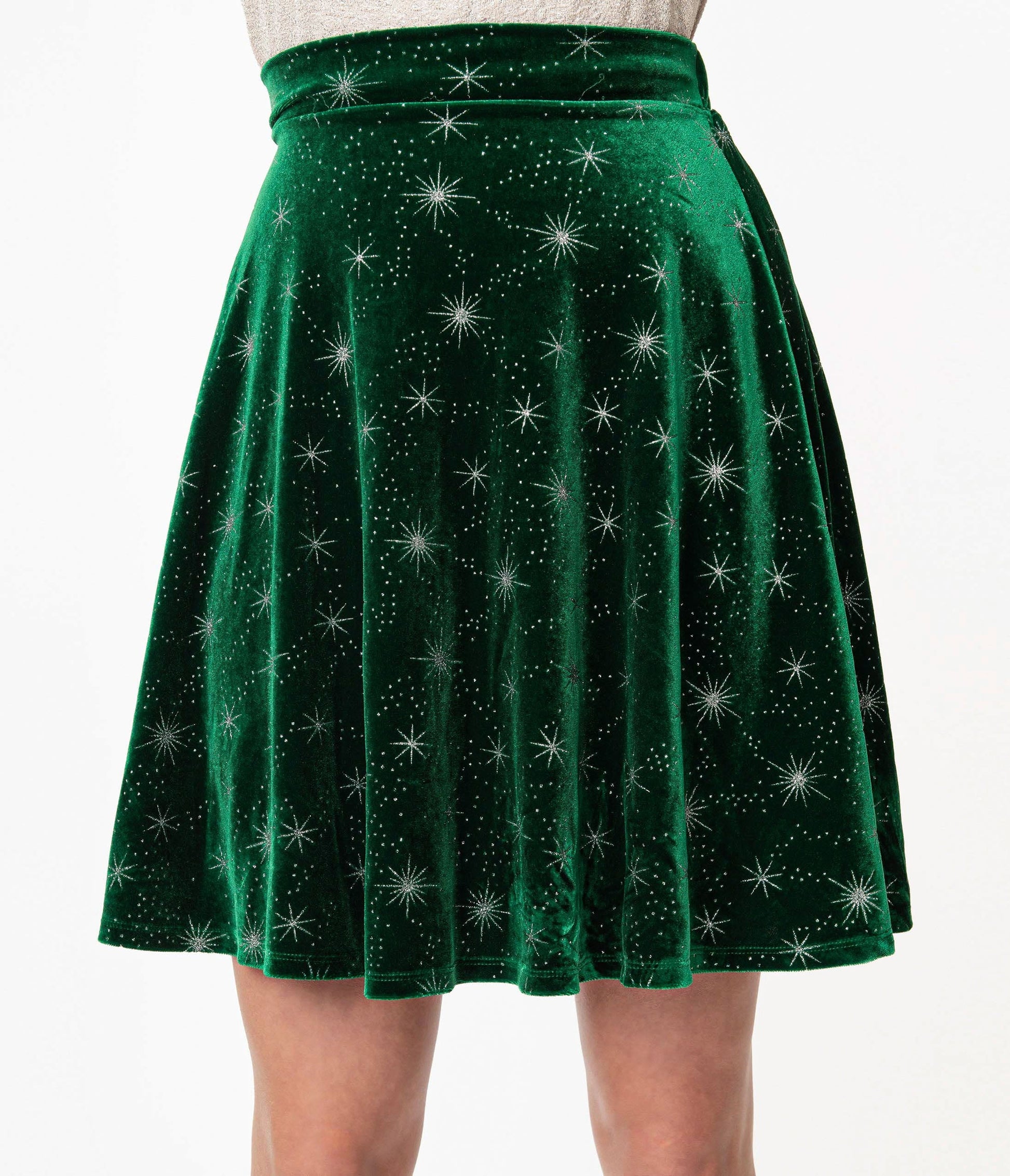 Smak Parlour Emerald Velvet & Silver Starburst Sweet Talk Flare Skirt