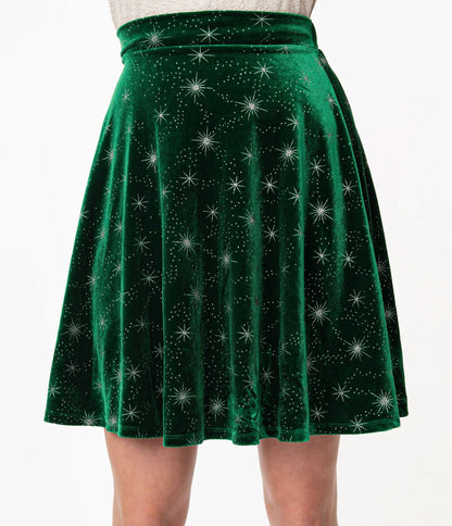 Smak Parlour Emerald Velvet & Silver Starburst Sweet Talk Flare Skirt