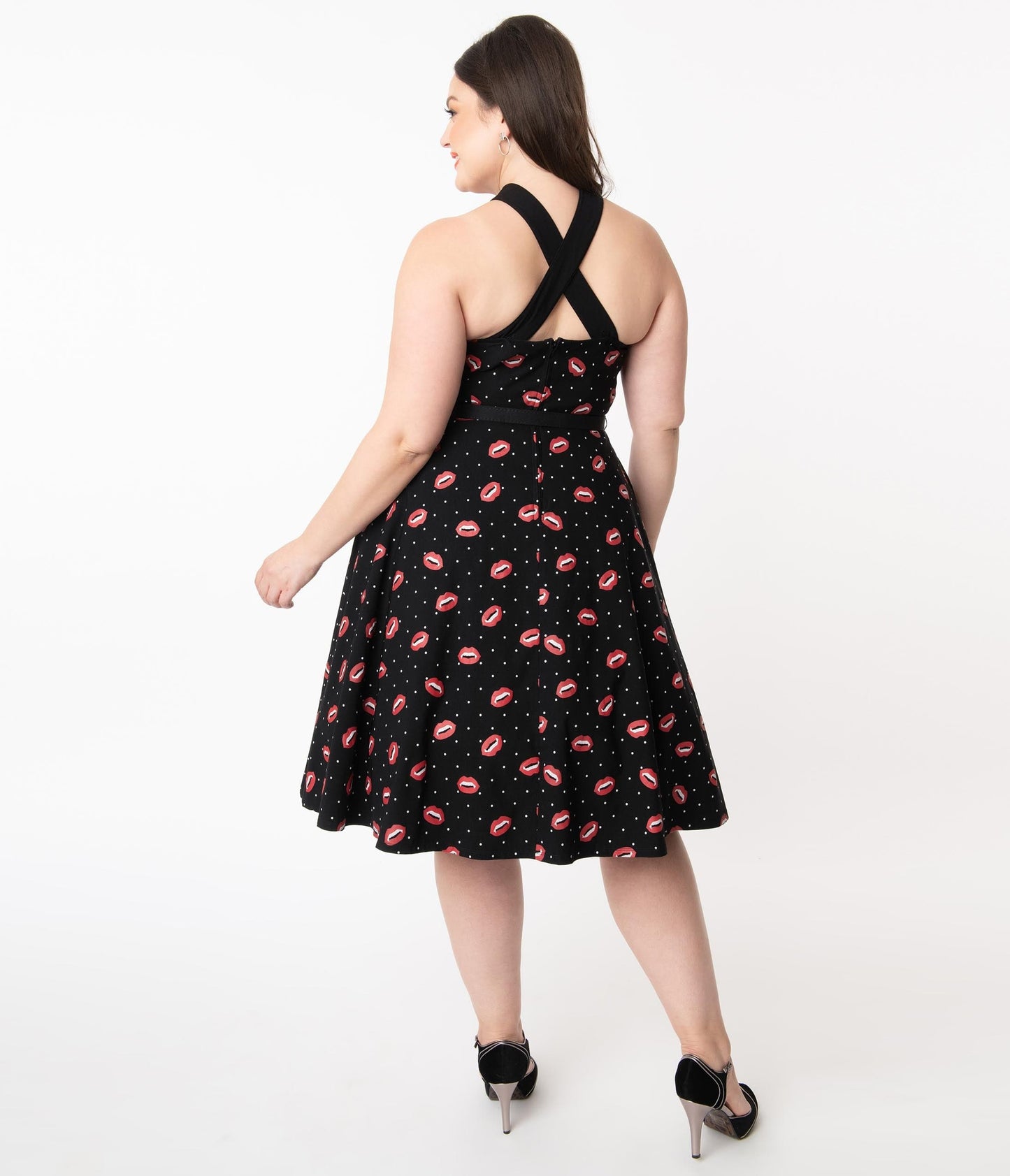 Unique Vintage Plus Size Black & Vampire Kiss Print Rue Swing Dress