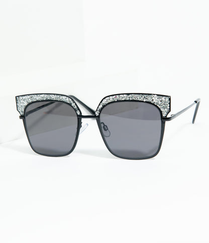 Black & Silver Sparkle Top Frame Sunglasses
