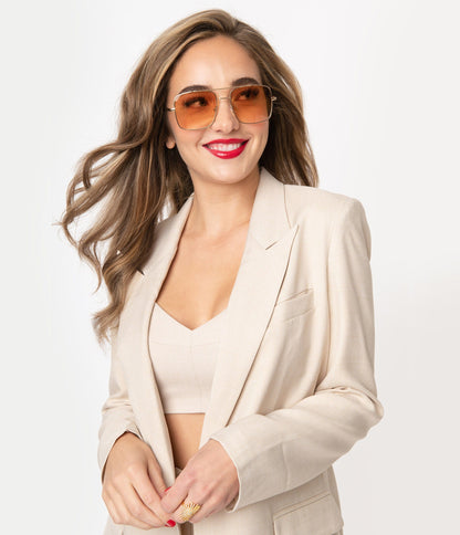 1970s Gold & Amber Square Issue Sunglasses