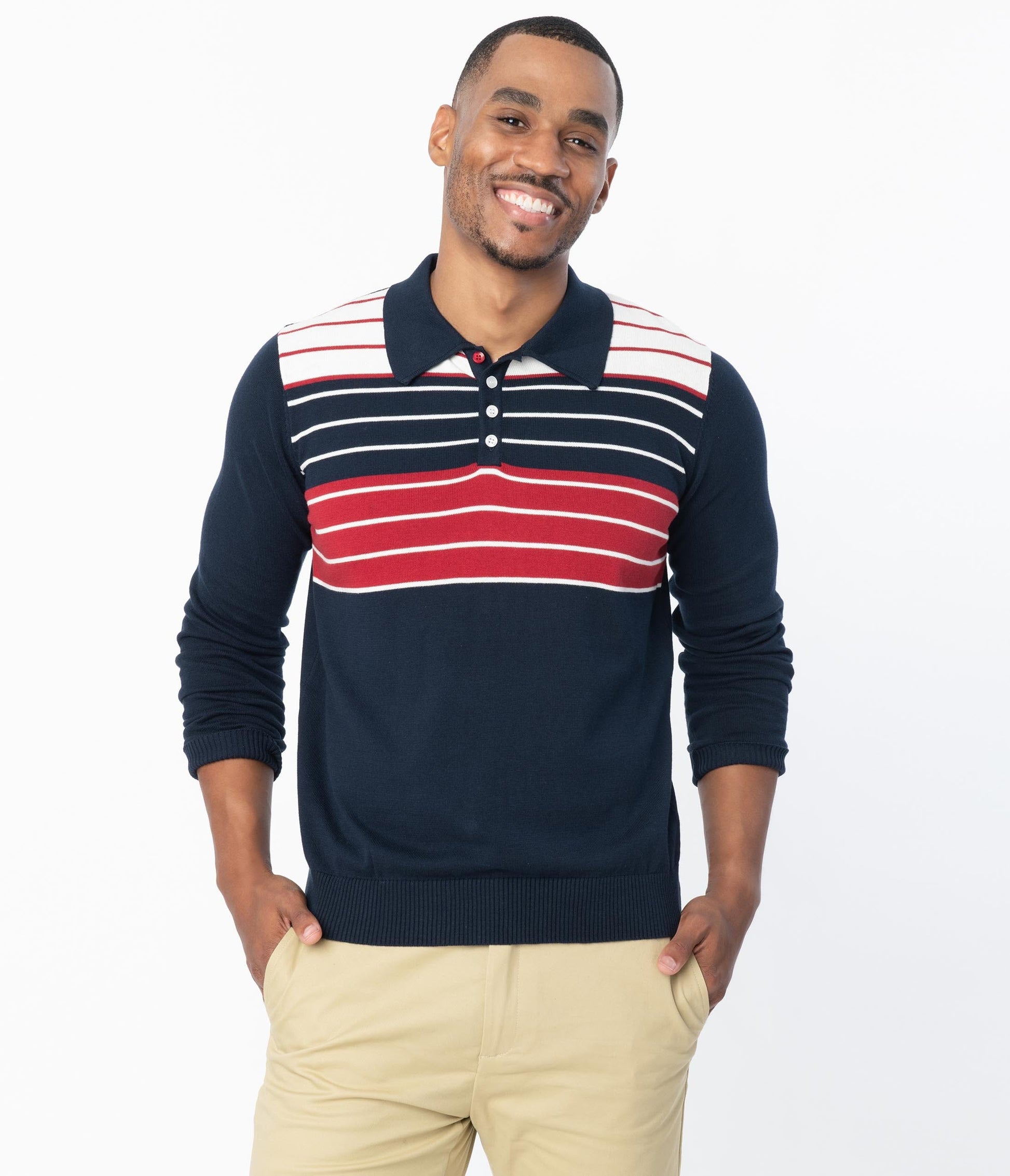 Collectif Navy & Red & White Stripe Jo Hunter Mens Polo Shirt