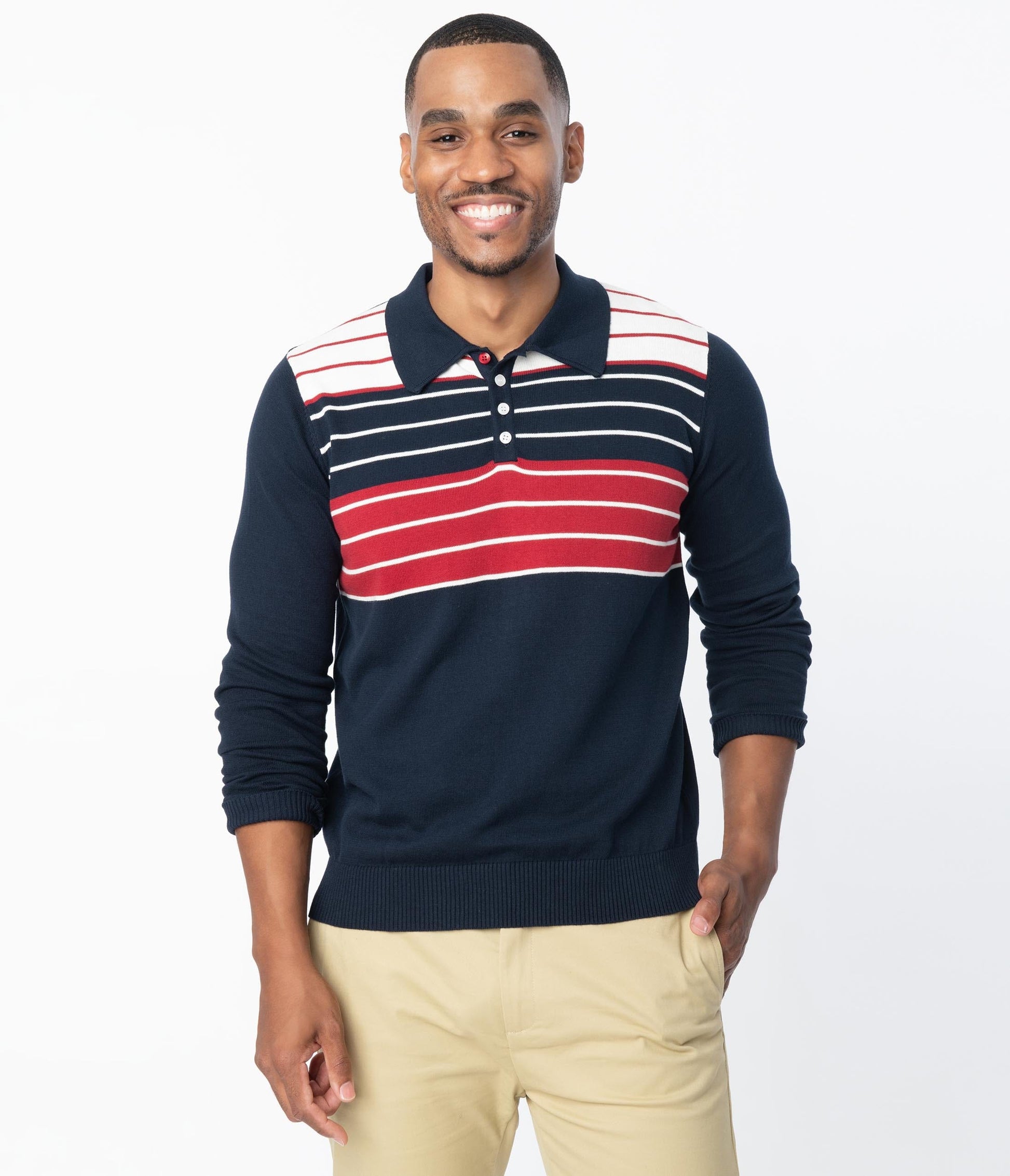 Collectif Navy & Red & White Stripe Jo Hunter Mens Polo Shirt