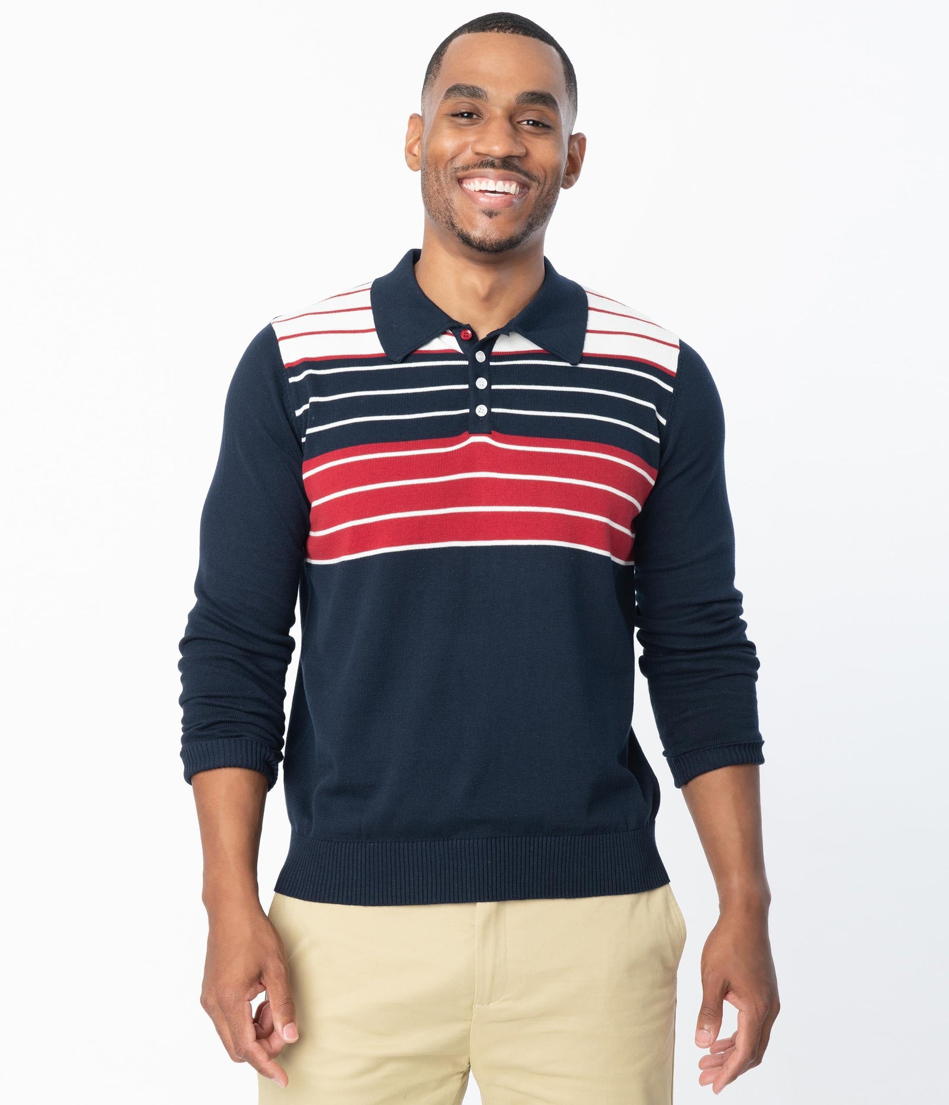 Collectif Navy & Red & White Stripe Jo Hunter Mens Polo Shirt