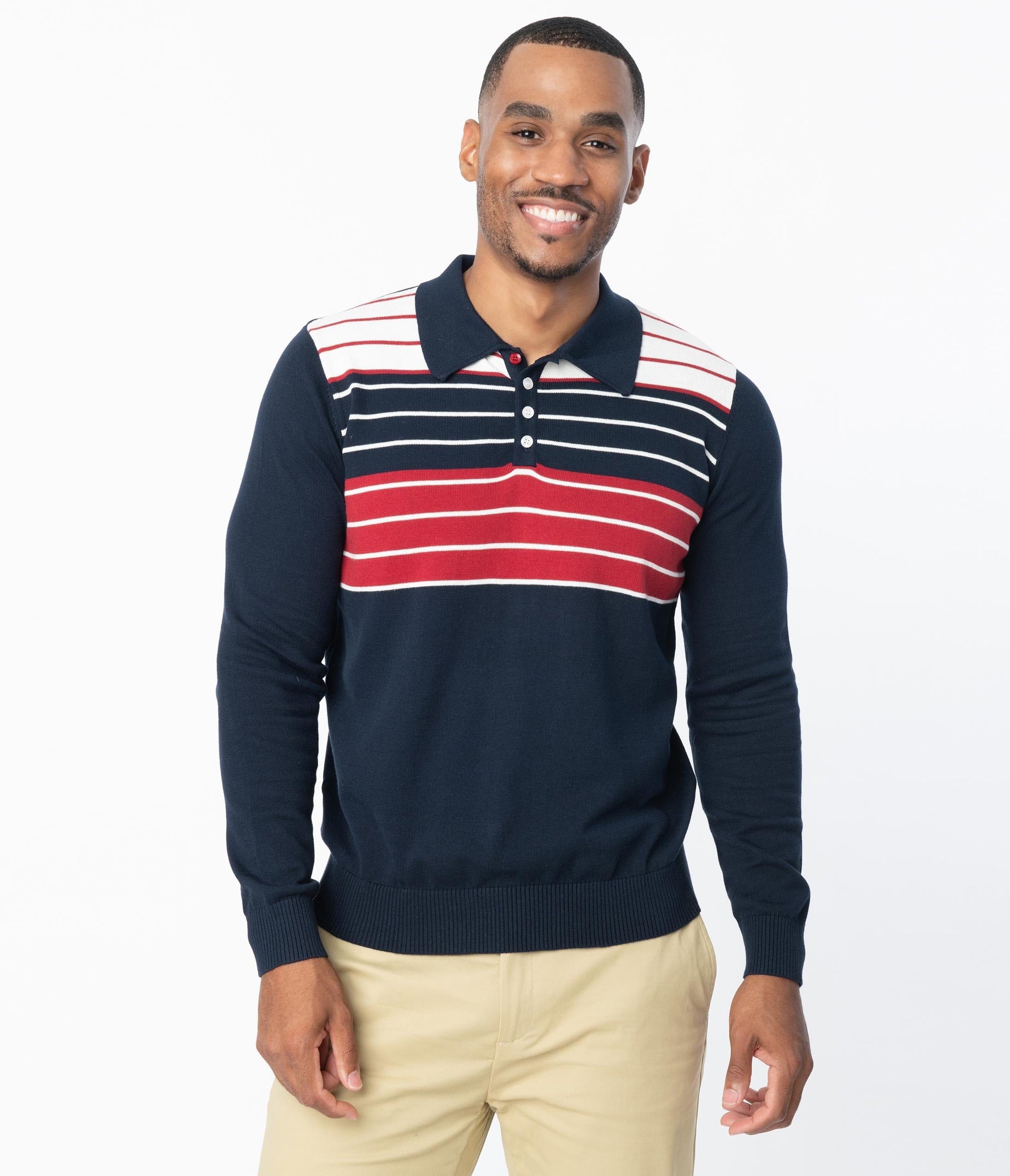 Collectif Navy & Red & White Stripe Jo Hunter Mens Polo Shirt