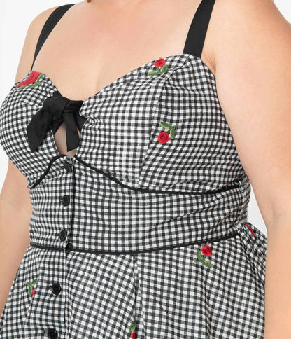 Unique Vintage Plus Size Gingham & Roses Rockie Swing Dress
