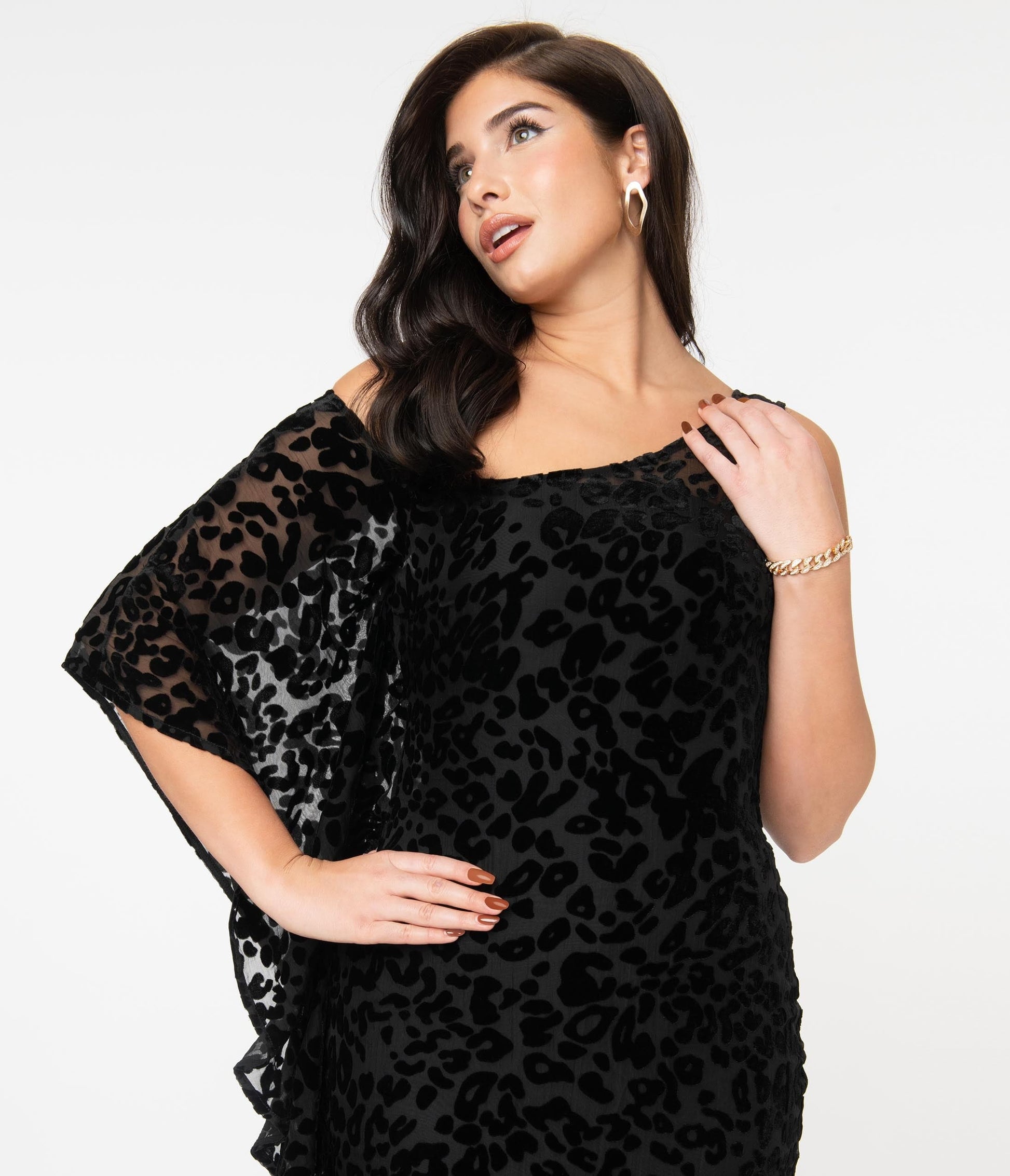 1970s Unique Vintage Black Leopard Devore Velvet Amoret Caftan
