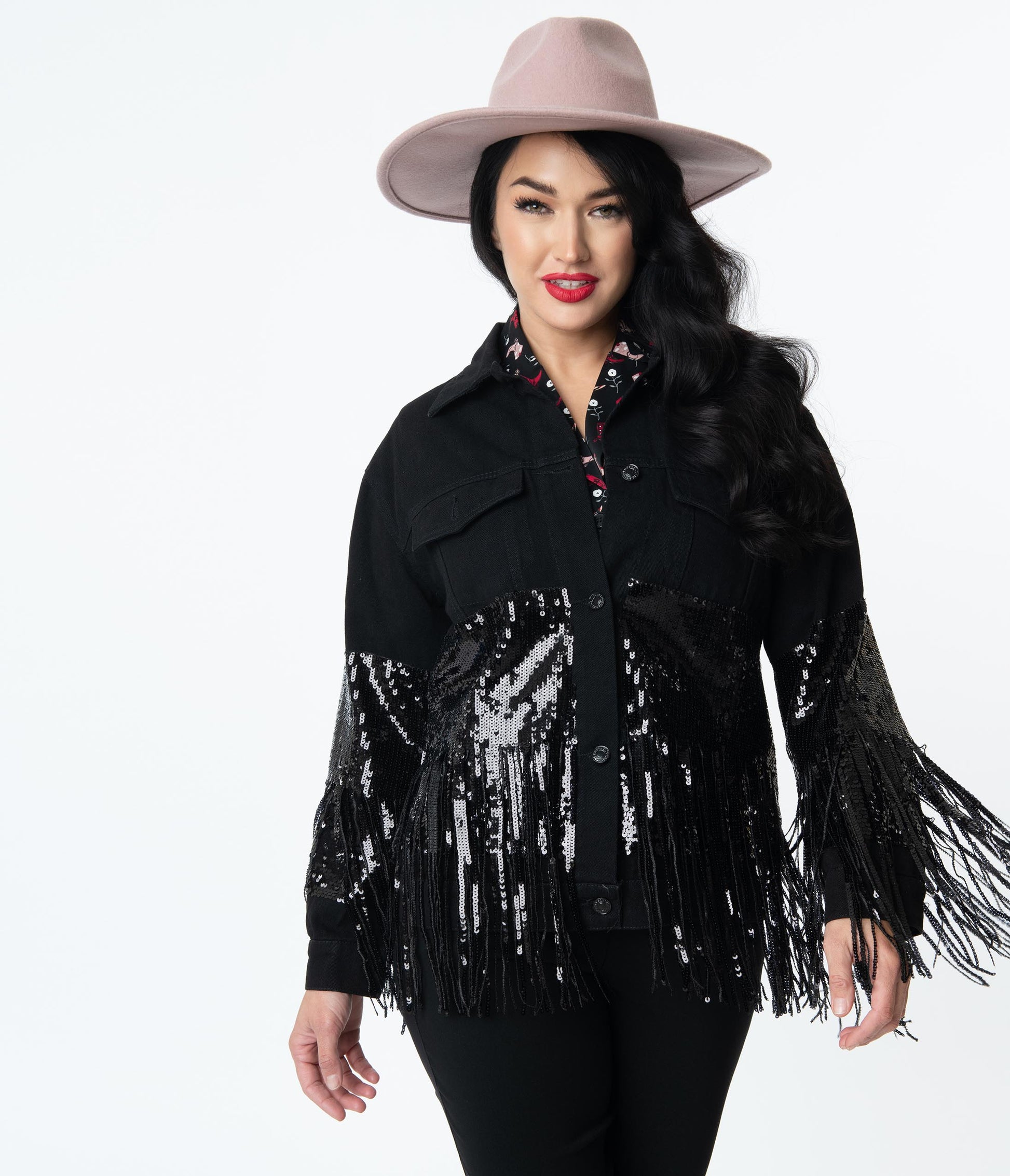 Black Sequin Fringe Denim Jacket