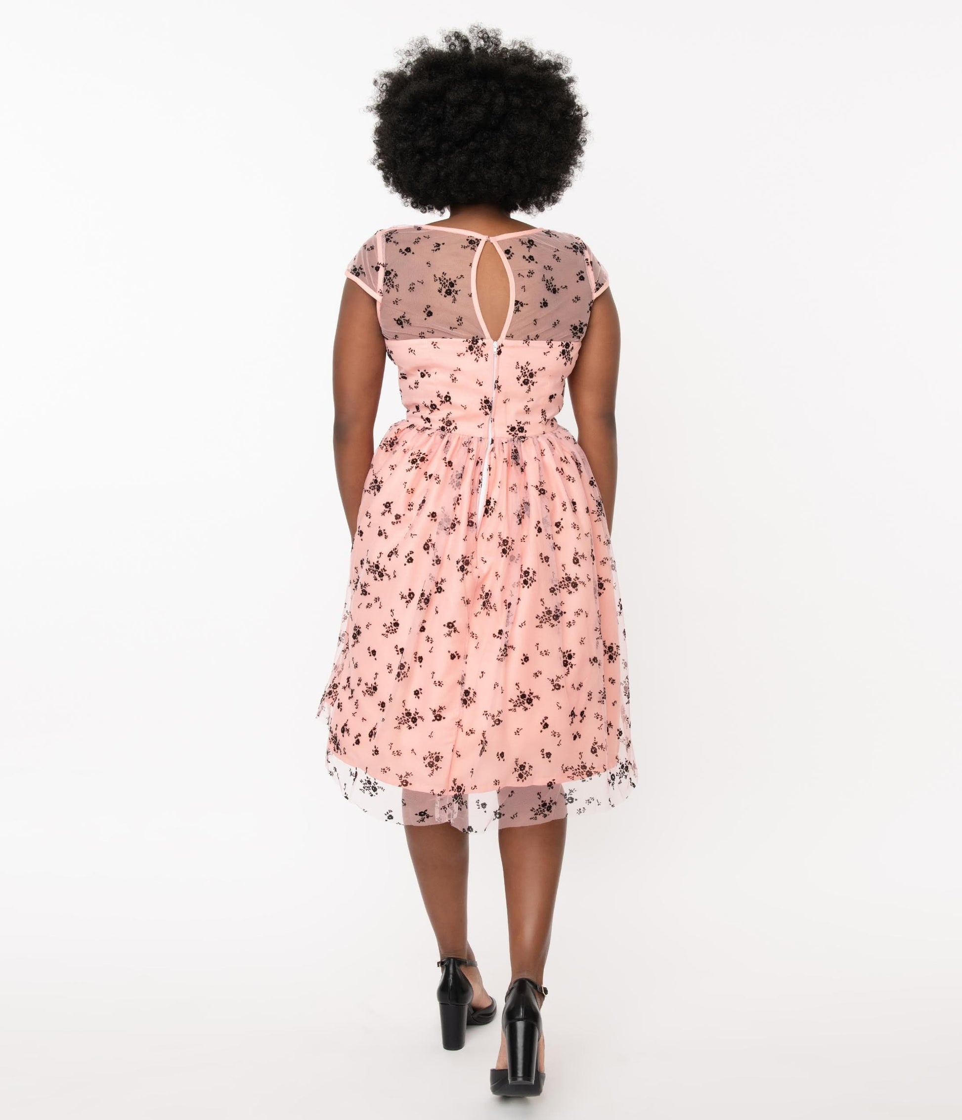 Magnolia Place Pink & Black Spring Floral Bouquet Melissa Swing Dress