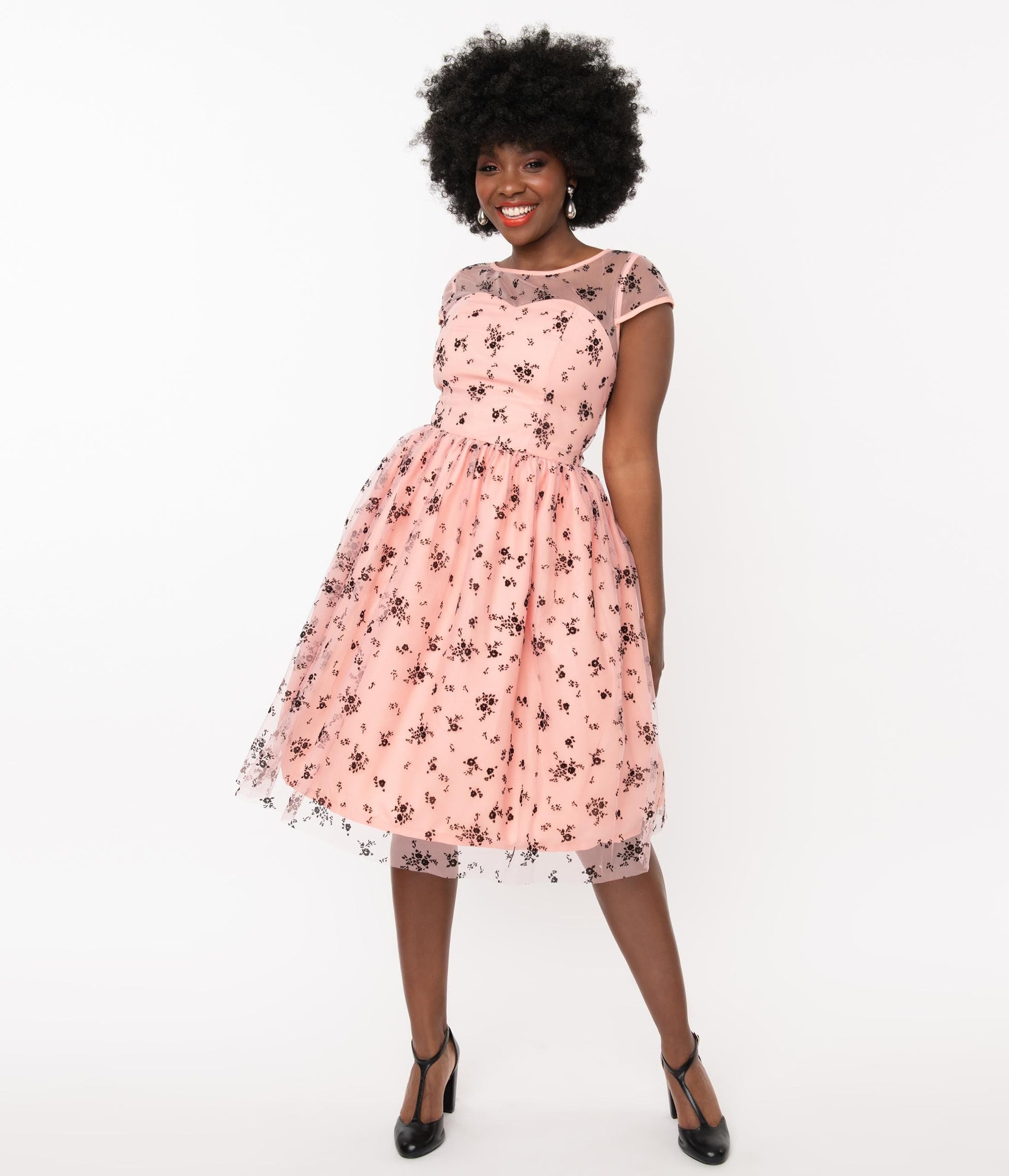 Magnolia Place Pink & Black Spring Floral Bouquet Melissa Swing Dress