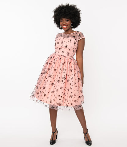 Magnolia Place Pink & Black Spring Floral Bouquet Melissa Swing Dress