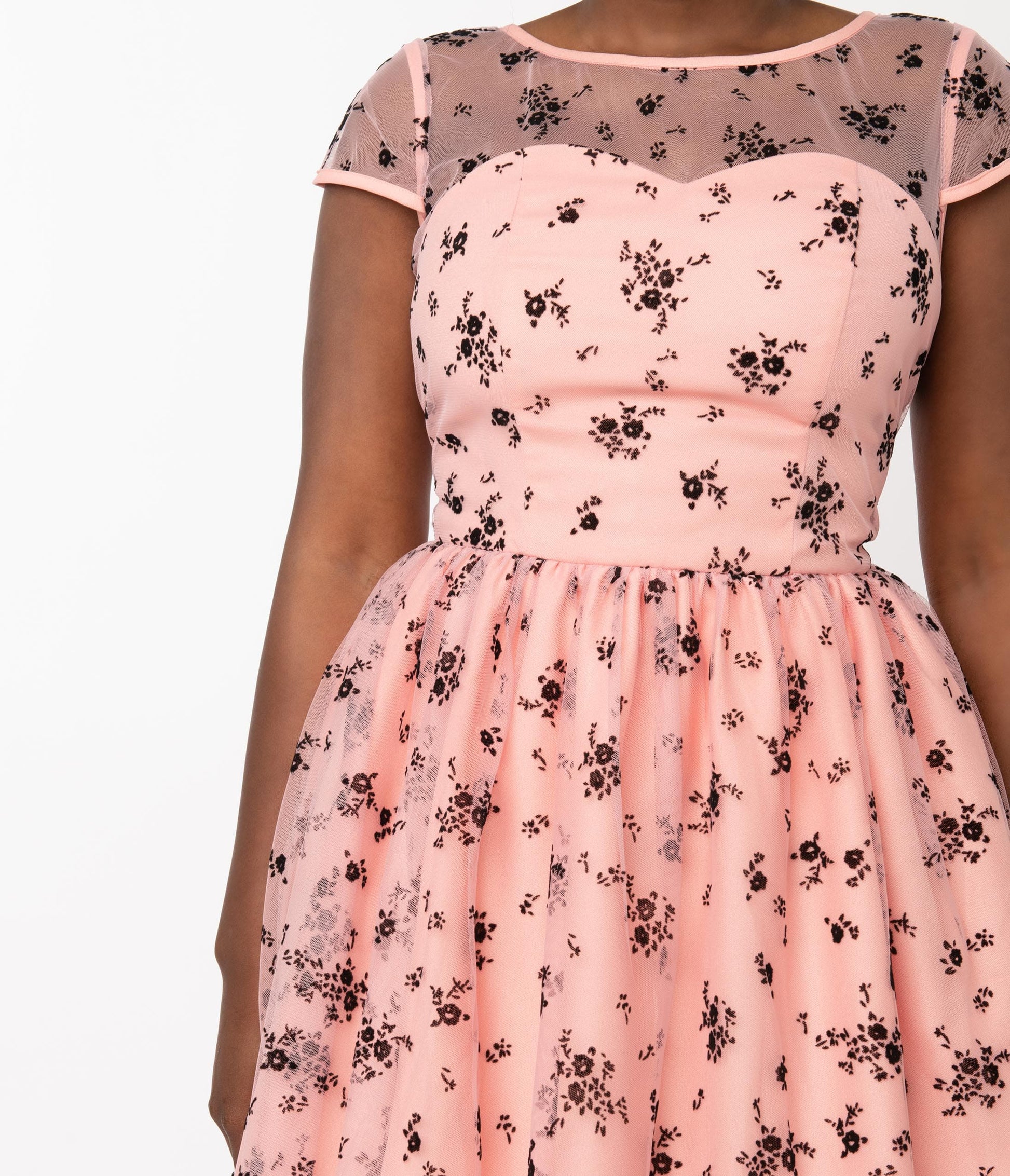 Magnolia Place Pink & Black Spring Floral Bouquet Melissa Swing Dress