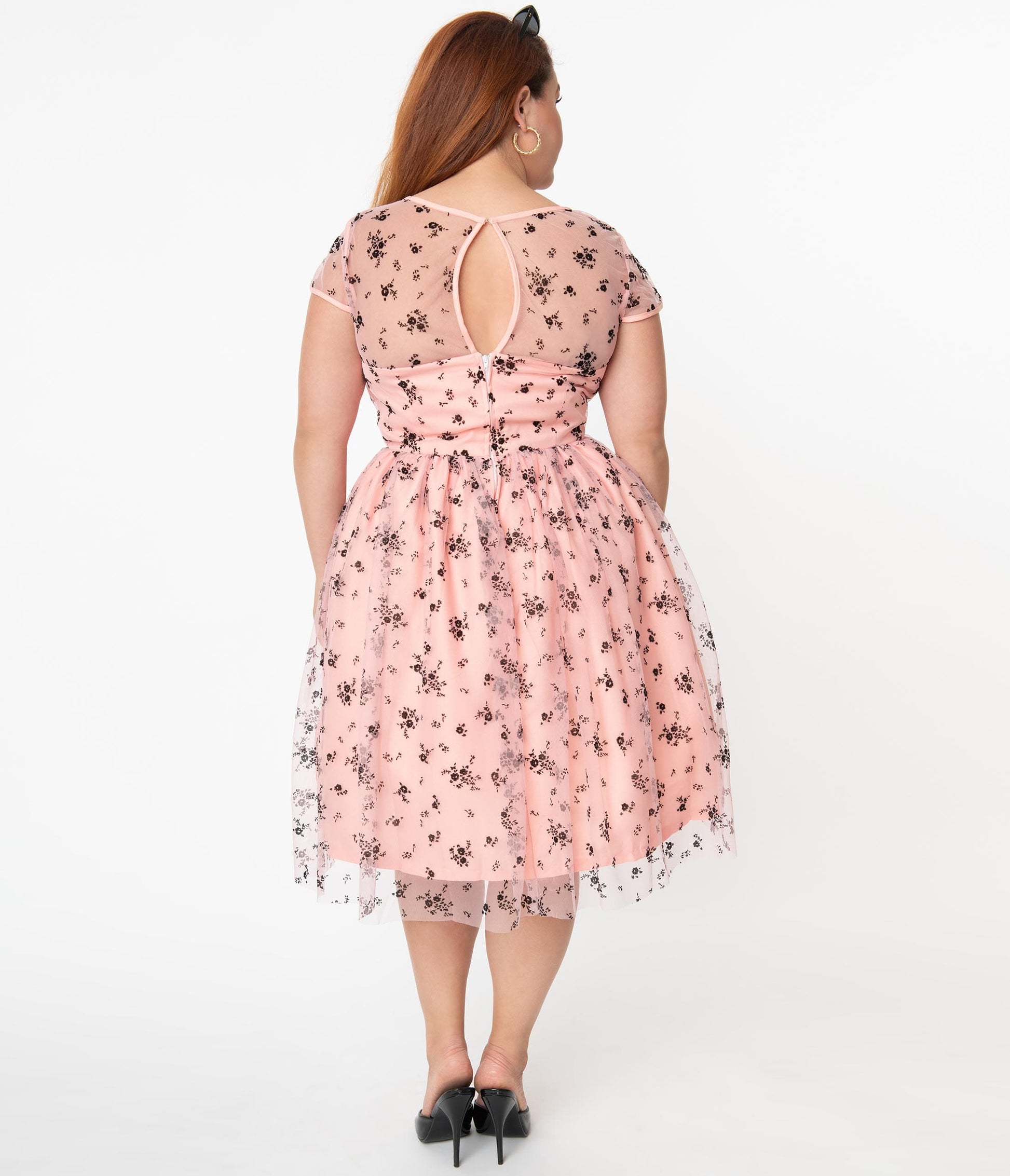 Magnolia Place Plus Size Pink & Black Spring Floral Bouquet Melissa Swing Dress
