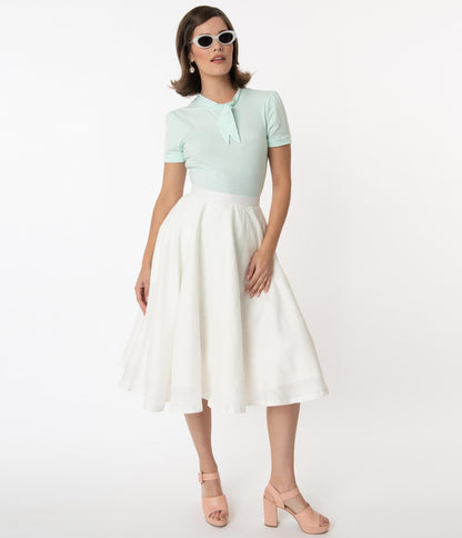 Magnolia Place 1950s White Linen Swing Skirt
