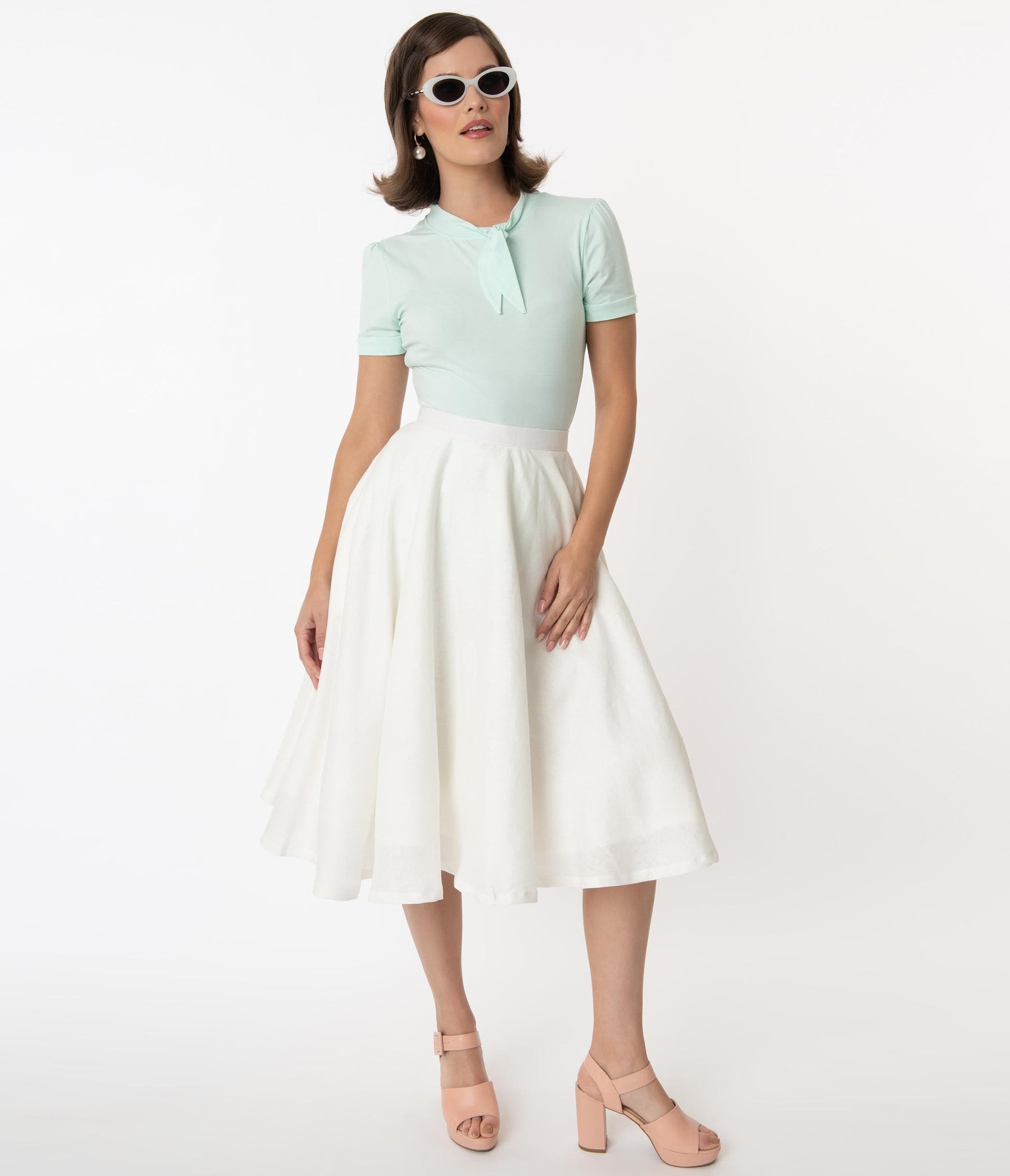 Magnolia Place 1950s White Linen Swing Skirt