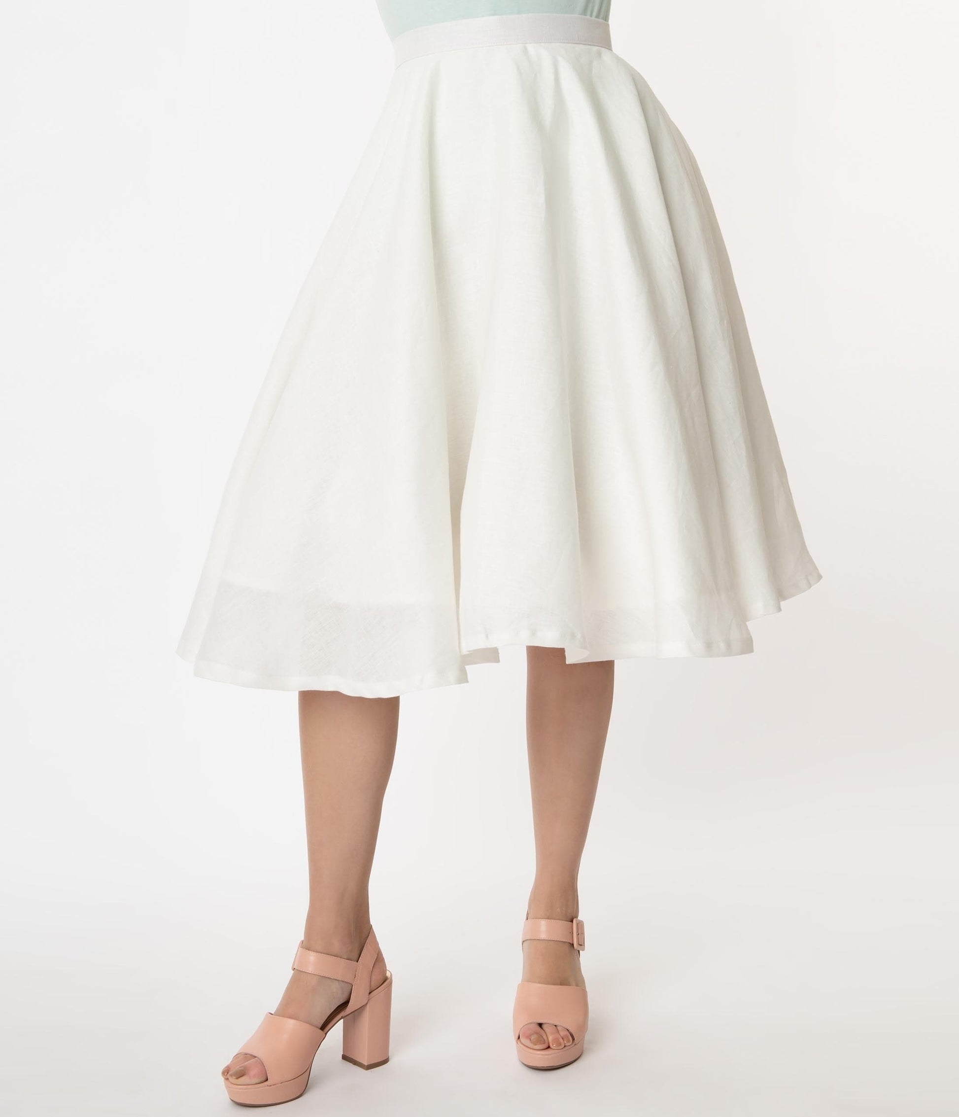 Magnolia Place 1950s White Linen Swing Skirt