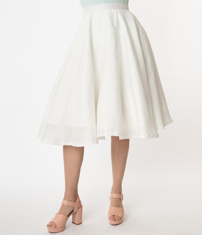 Magnolia Place 1950s White Linen Swing Skirt