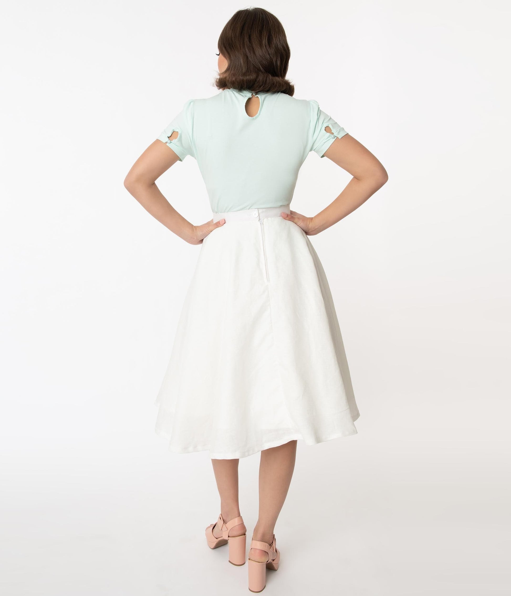 Magnolia Place 1950s White Linen Swing Skirt