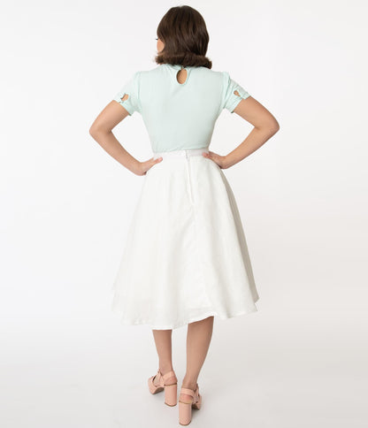 Magnolia Place 1950s White Linen Swing Skirt