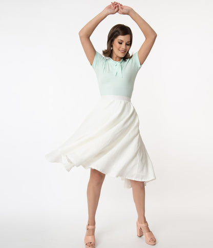 Magnolia Place 1950s White Linen Swing Skirt