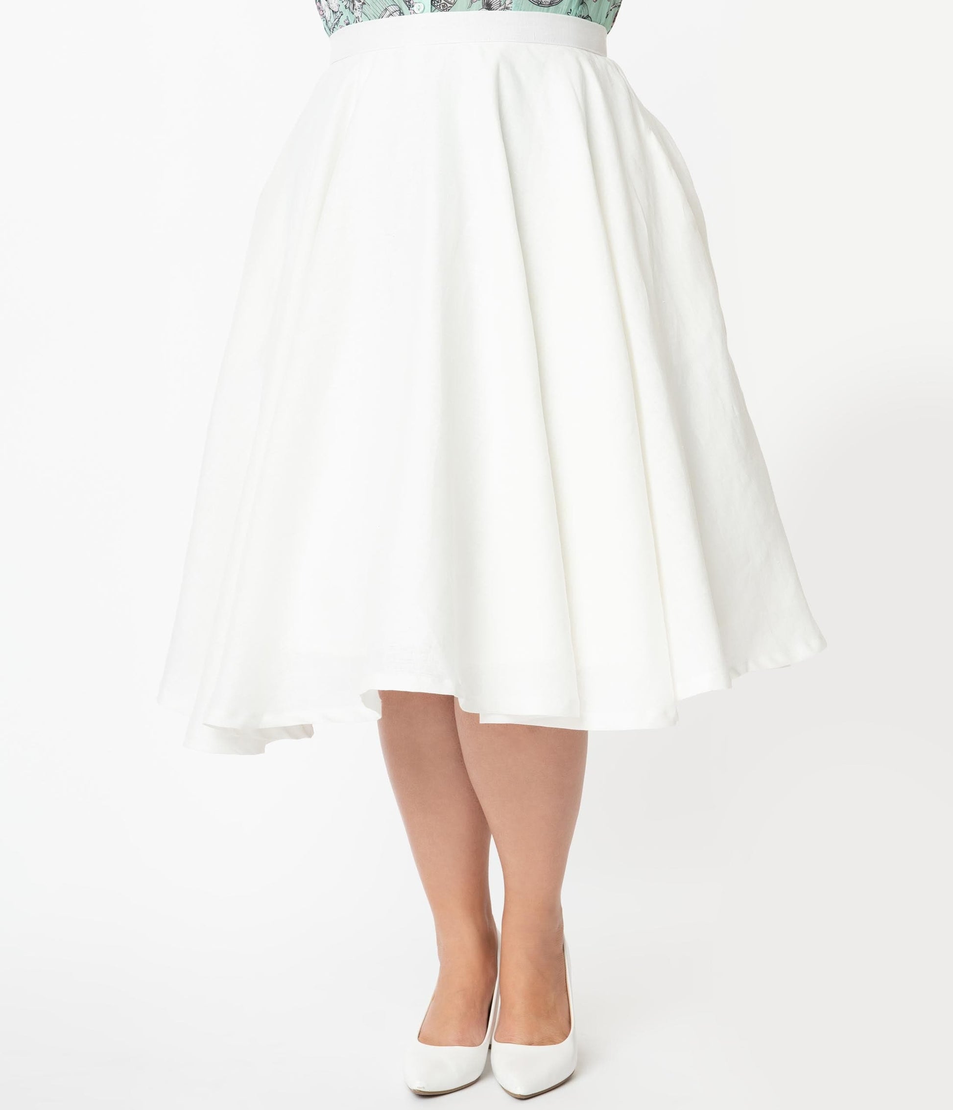 Magnolia Place Plus Size 1950s White Linen Swing Skirt