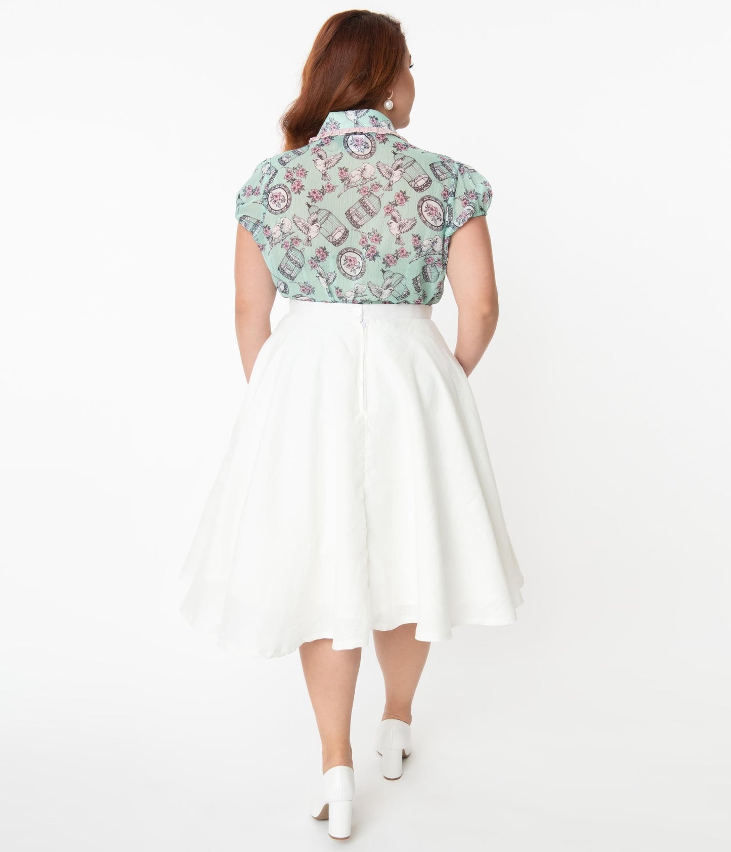 Magnolia Place Plus Size 1950s White Linen Swing Skirt