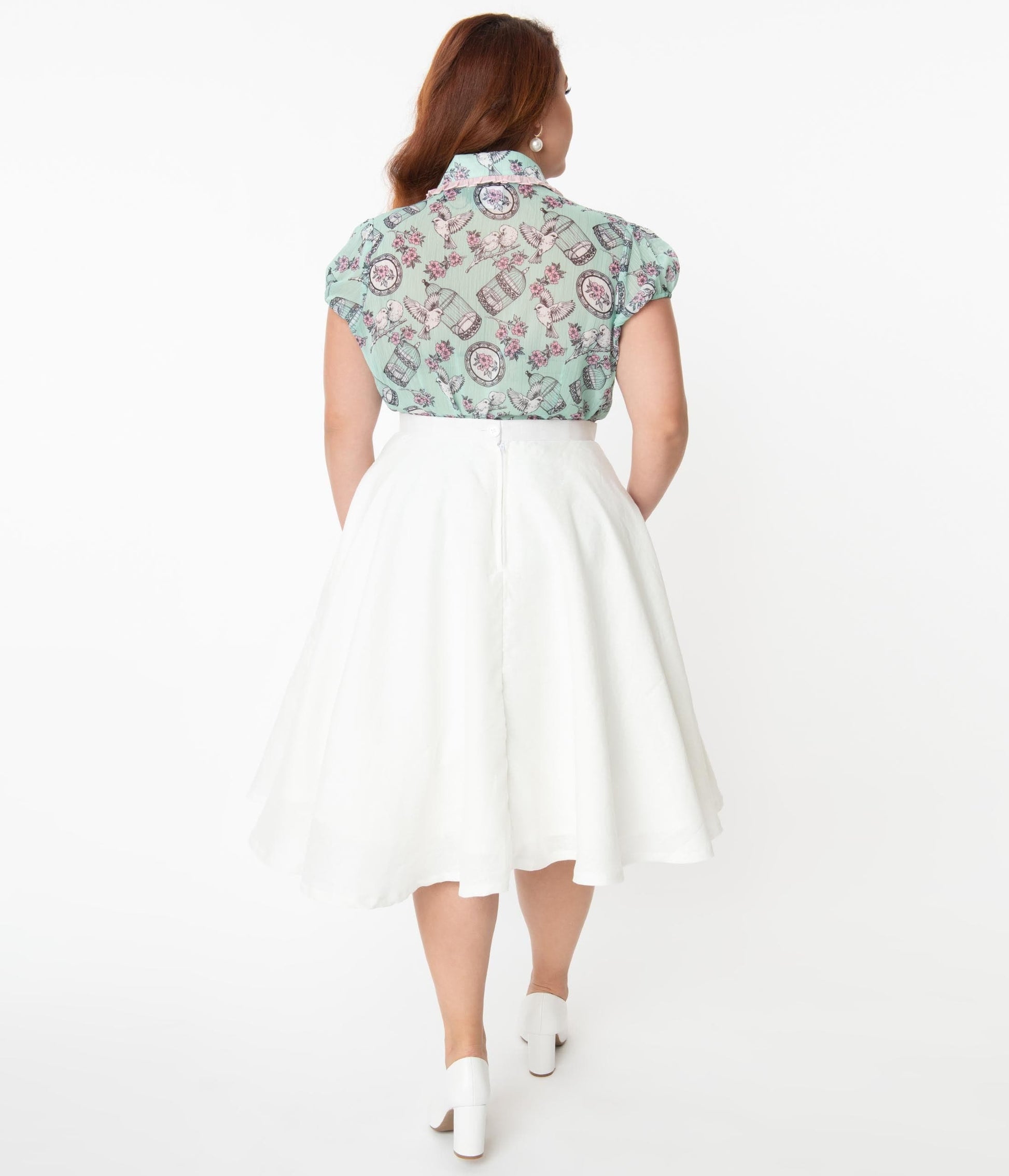 Magnolia Place Plus Size 1950s White Linen Swing Skirt