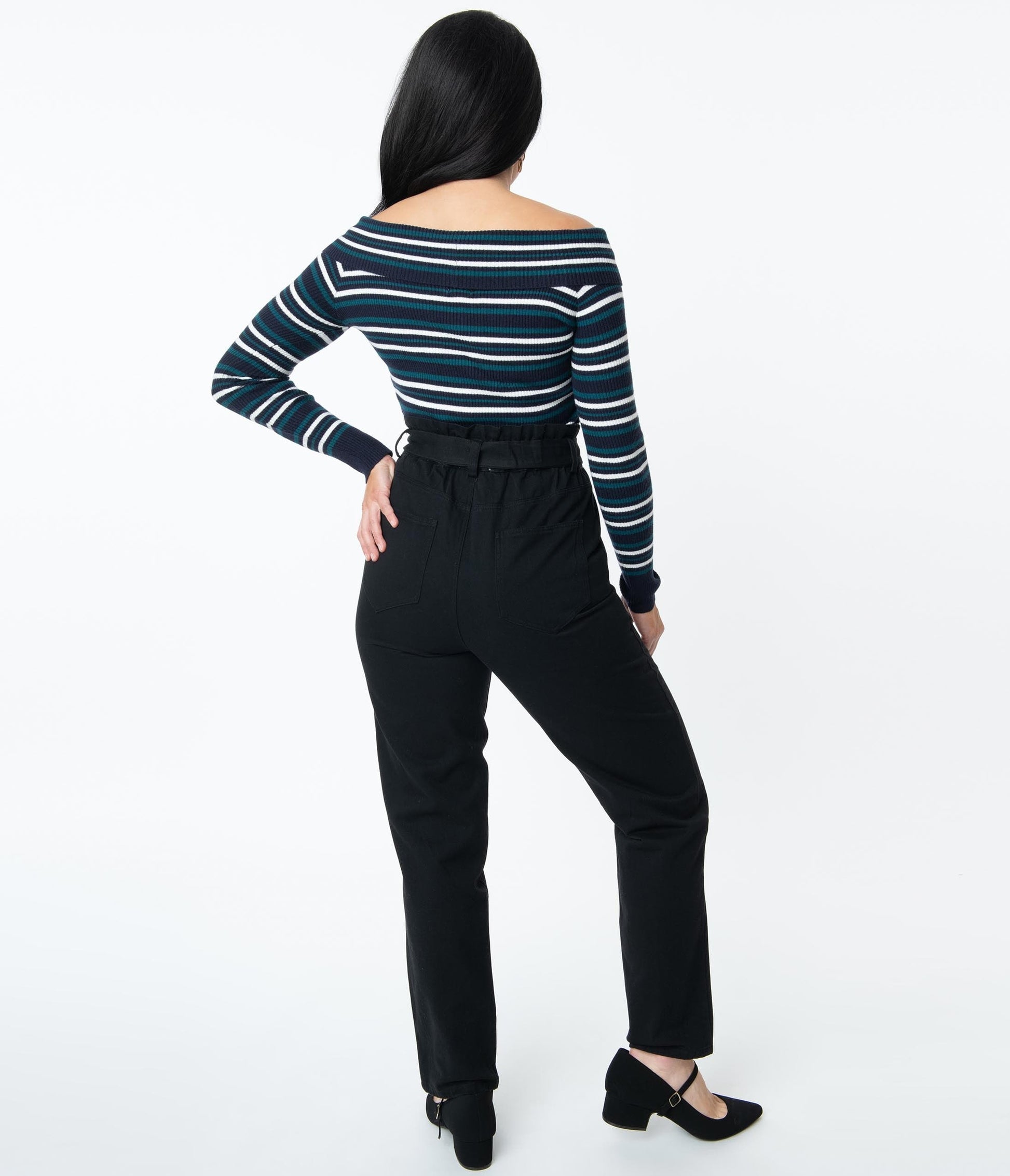 Retro Style Black Paperbag High Waisted Pants