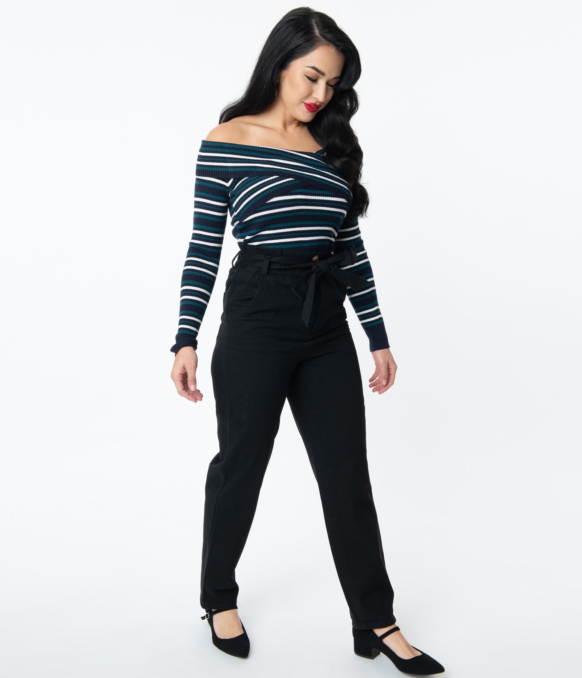 Retro Style Black Paperbag High Waisted Pants