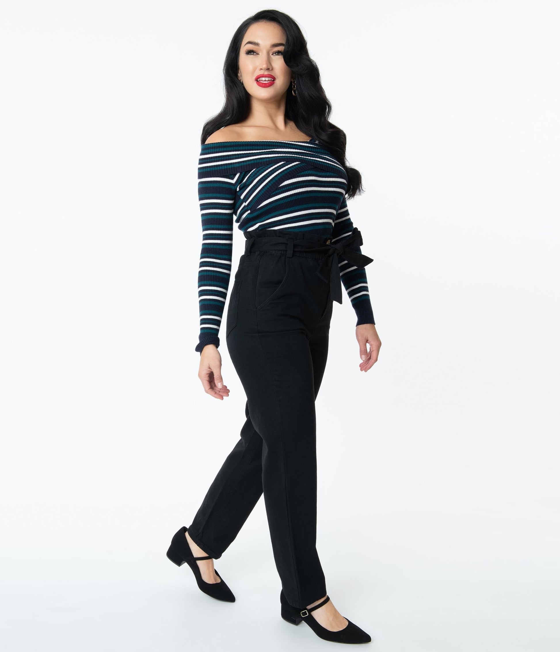 Retro Style Black Paperbag High Waisted Pants