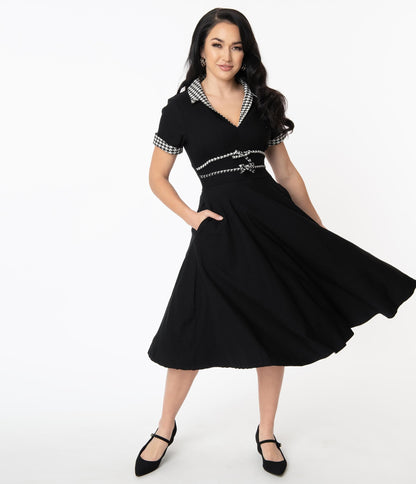 Unique Vintage 1950s Black & Houndstooth Dovima Swing Dress