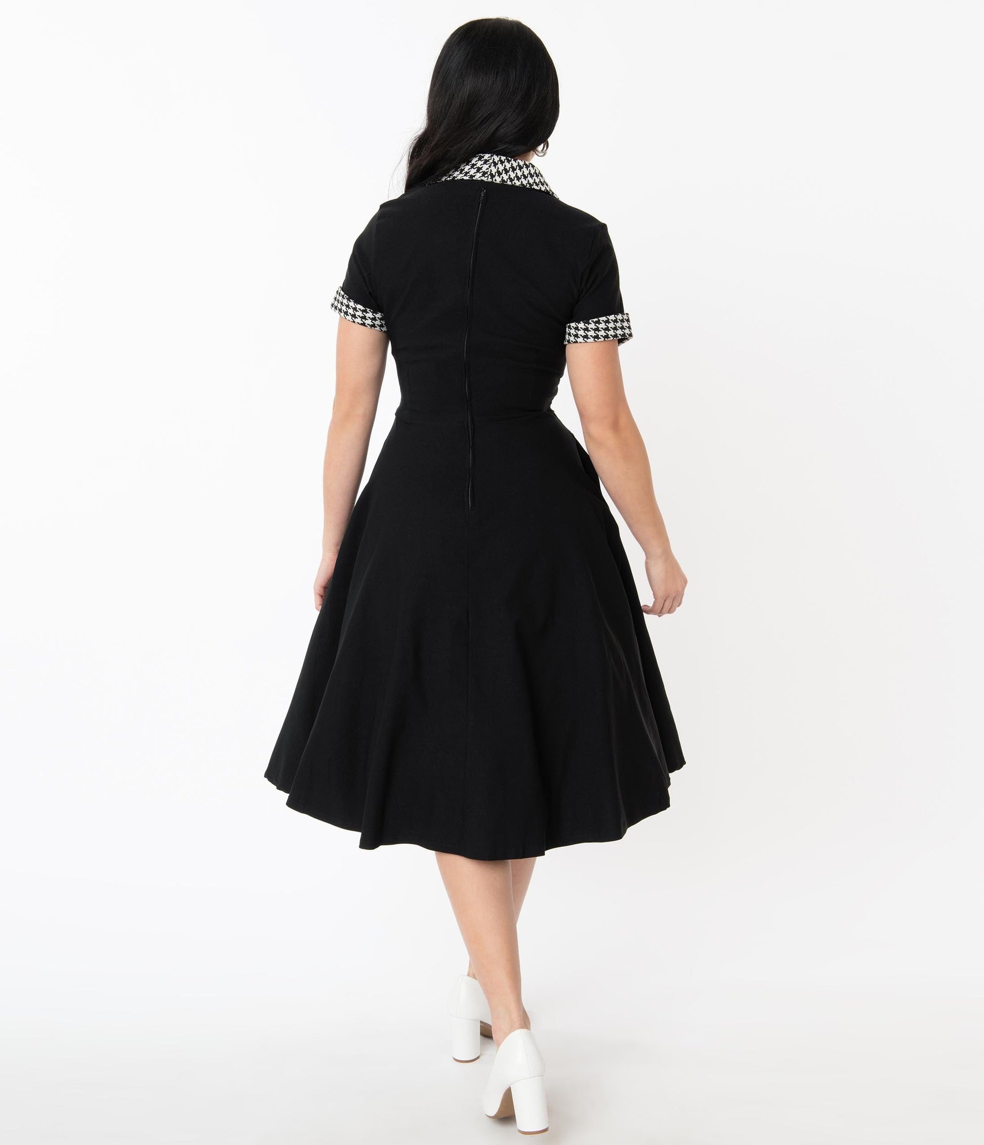 Unique Vintage 1950s Black & Houndstooth Dovima Swing Dress
