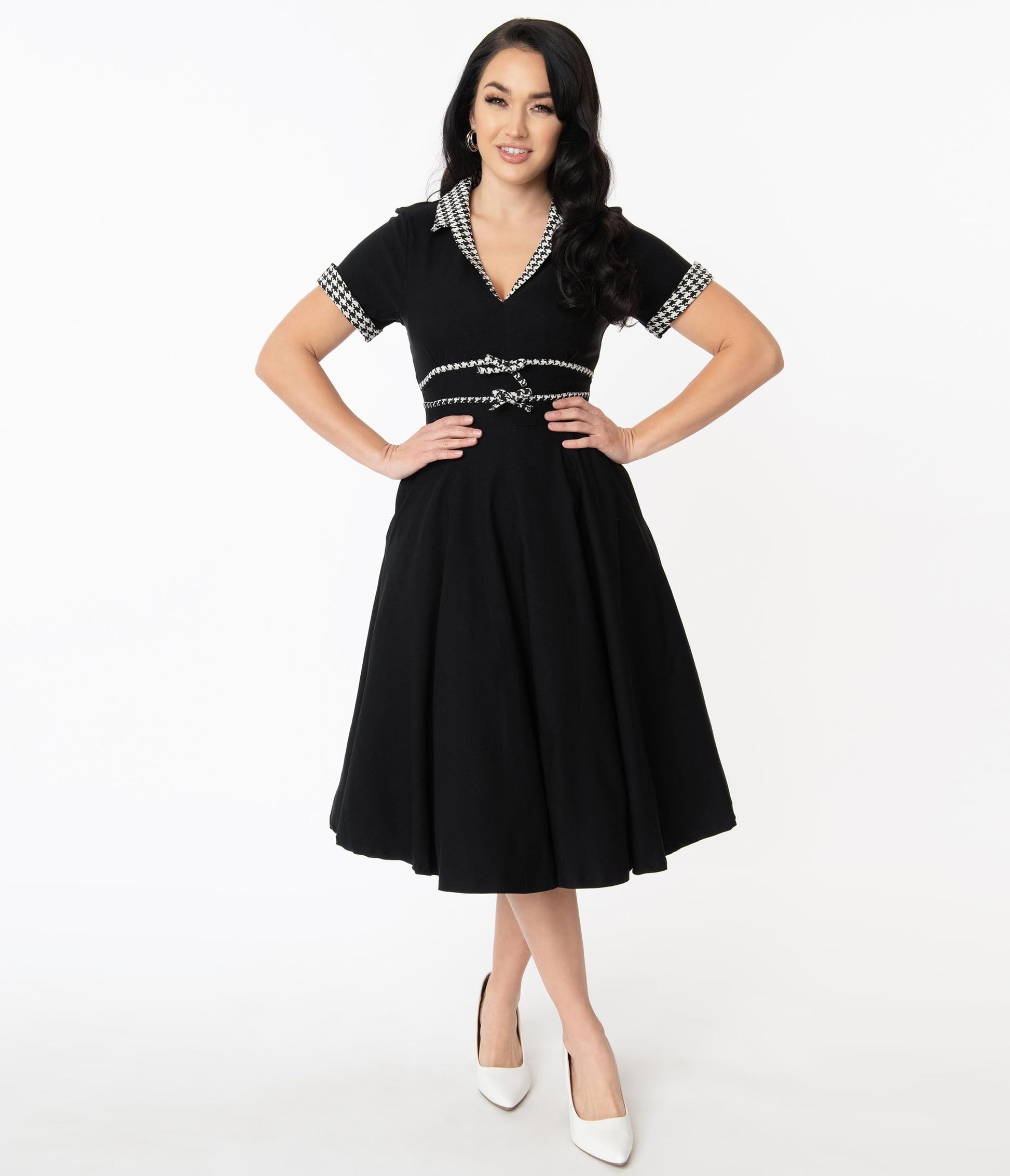 Unique Vintage 1950s Black & Houndstooth Dovima Swing Dress