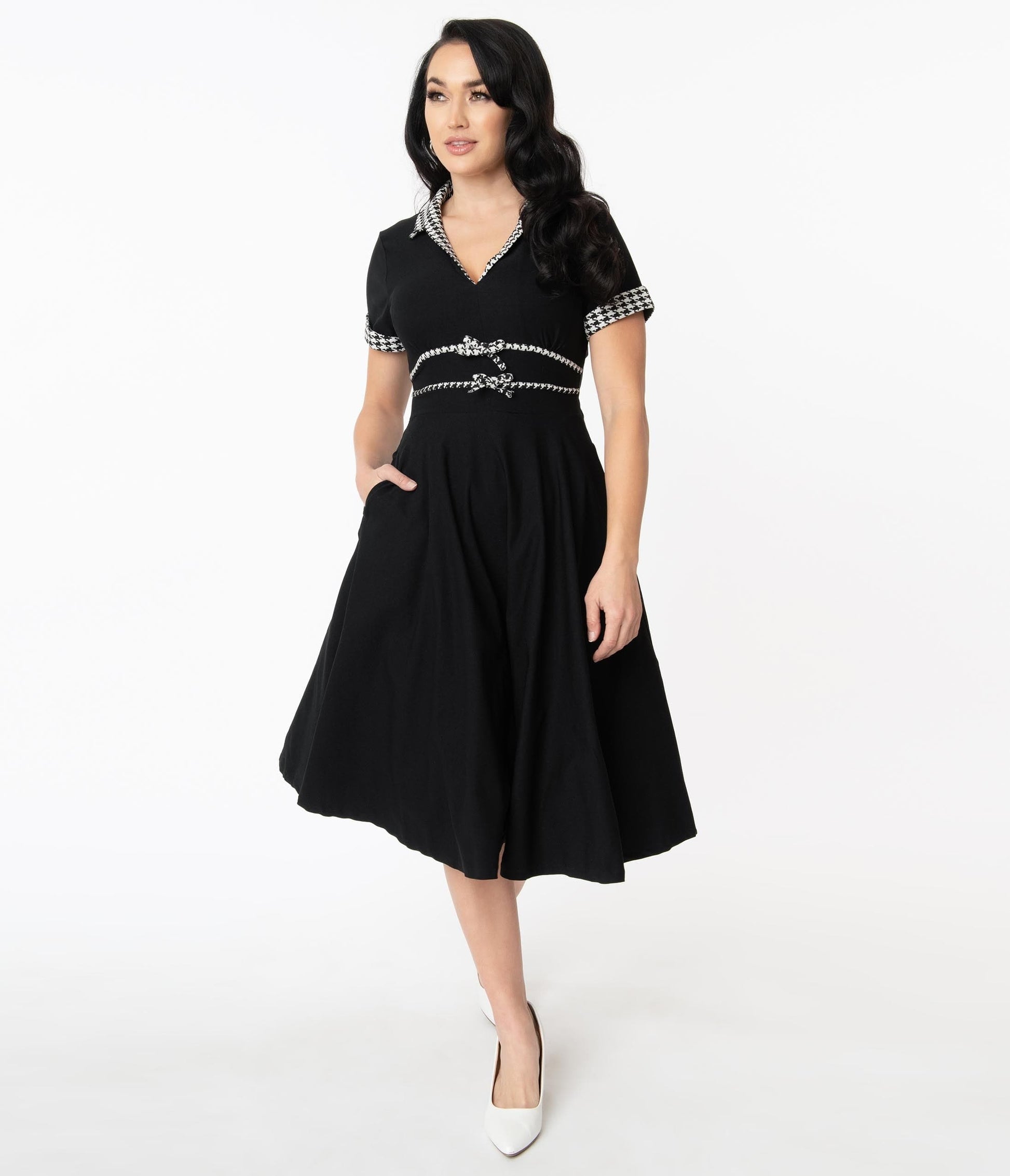 Unique Vintage 1950s Black & Houndstooth Dovima Swing Dress
