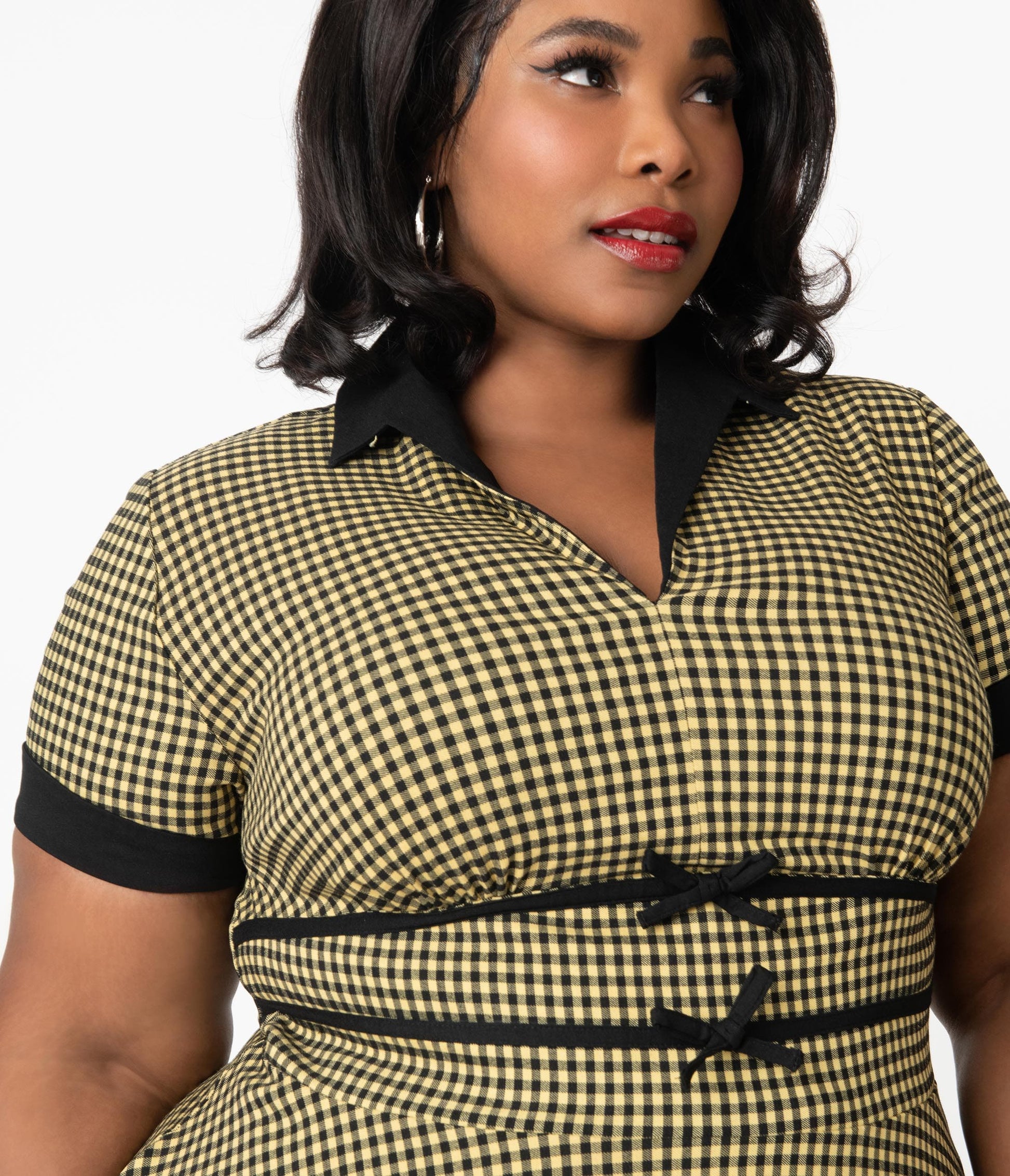 Unique Vintage Plus Size 1950s Mustard & Black Gingham Dovima Swing Dress