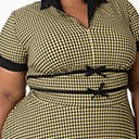 Unique Vintage Plus Size 1950s Mustard & Black Gingham Dovima Swing Dress